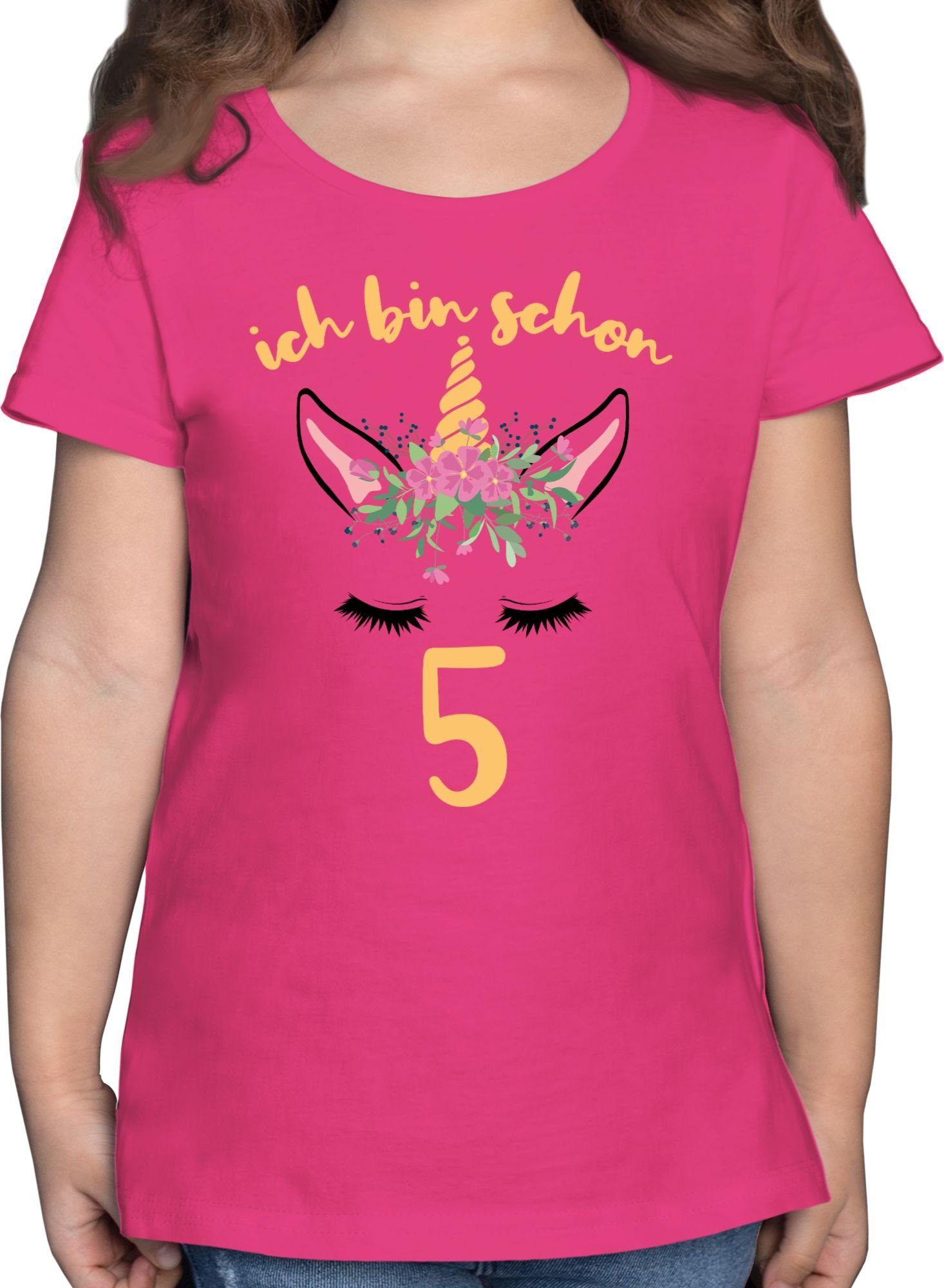 Shirtracer T-Shirt Einhorn - Ich bin schon fünf 5. Geburtstag 1 Fuchsia
