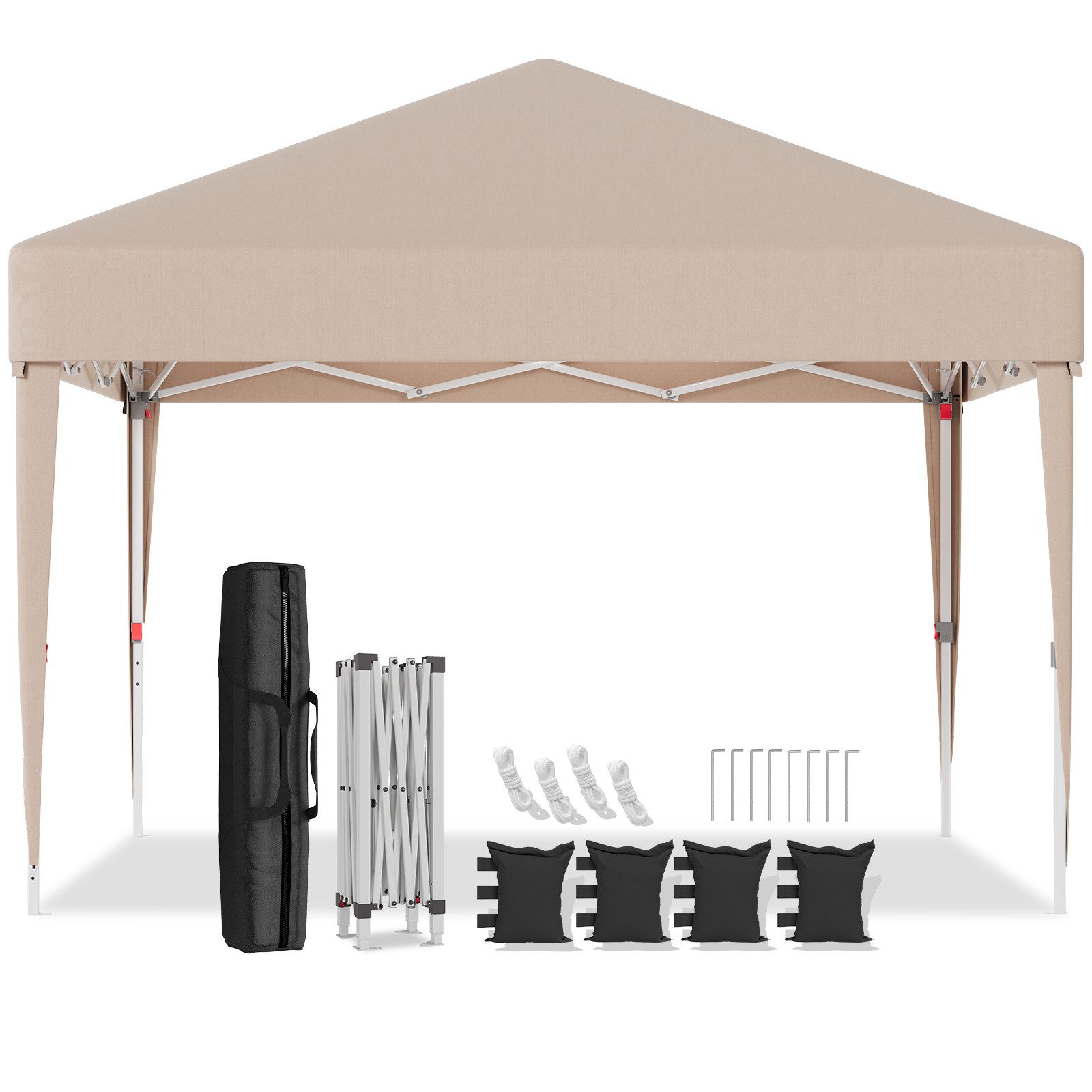 GUNJI Faltpavillon 3*3m Pop-Up Gartenavillon Höhenverstellbar UV-Schutz, Garten Partyzelt mit seitenteilen, Transporttasche und Sandsäcken