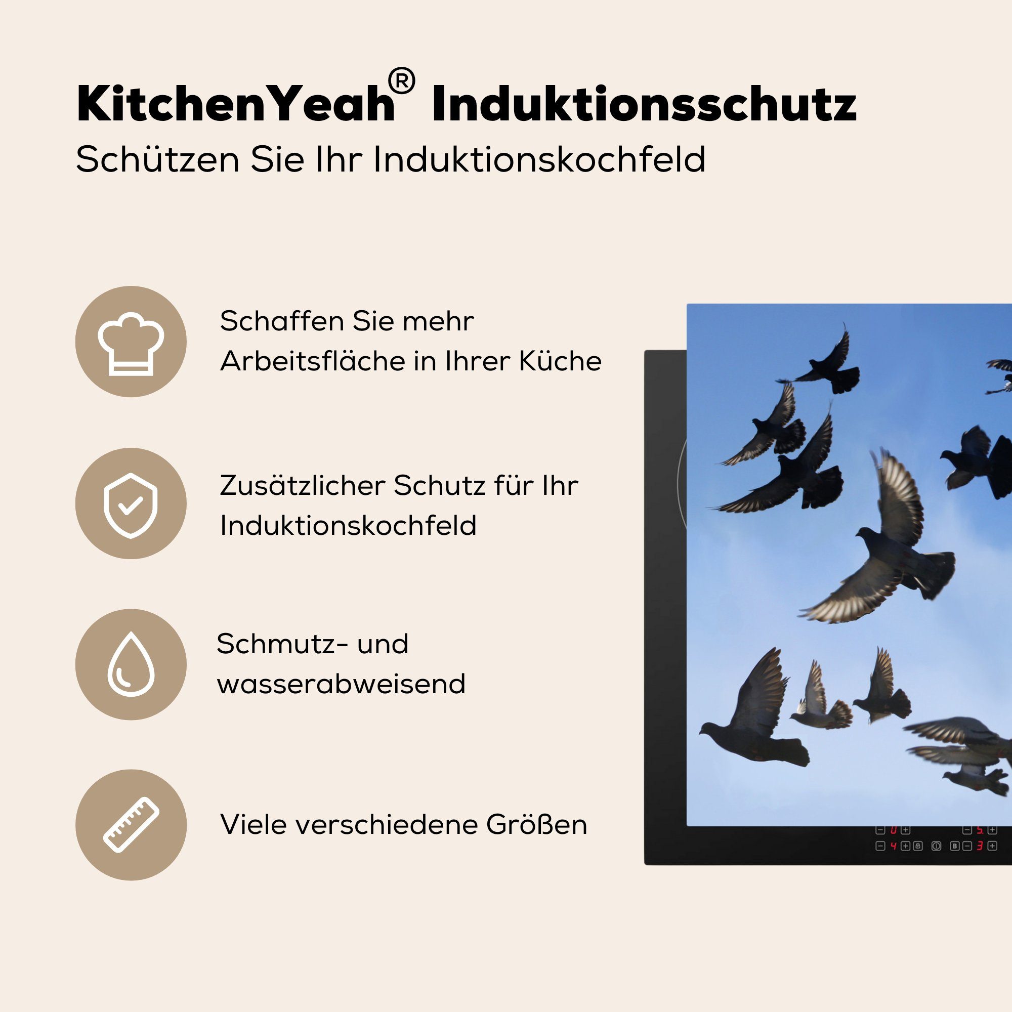 - tlg), (1 Himmel, Ceranfeldabdeckung, cm, Tauben - Arbeitsplatte küche Blau für Herdblende-/Abdeckplatte Vinyl, MuchoWow 78x78