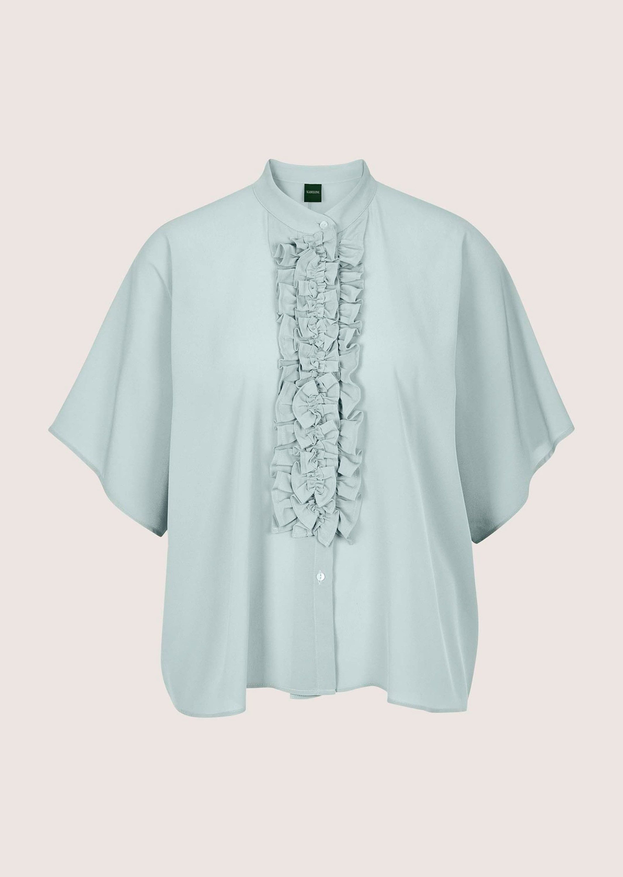 Kurzarmbluse Elegante Seidenbluse mit Rüschen