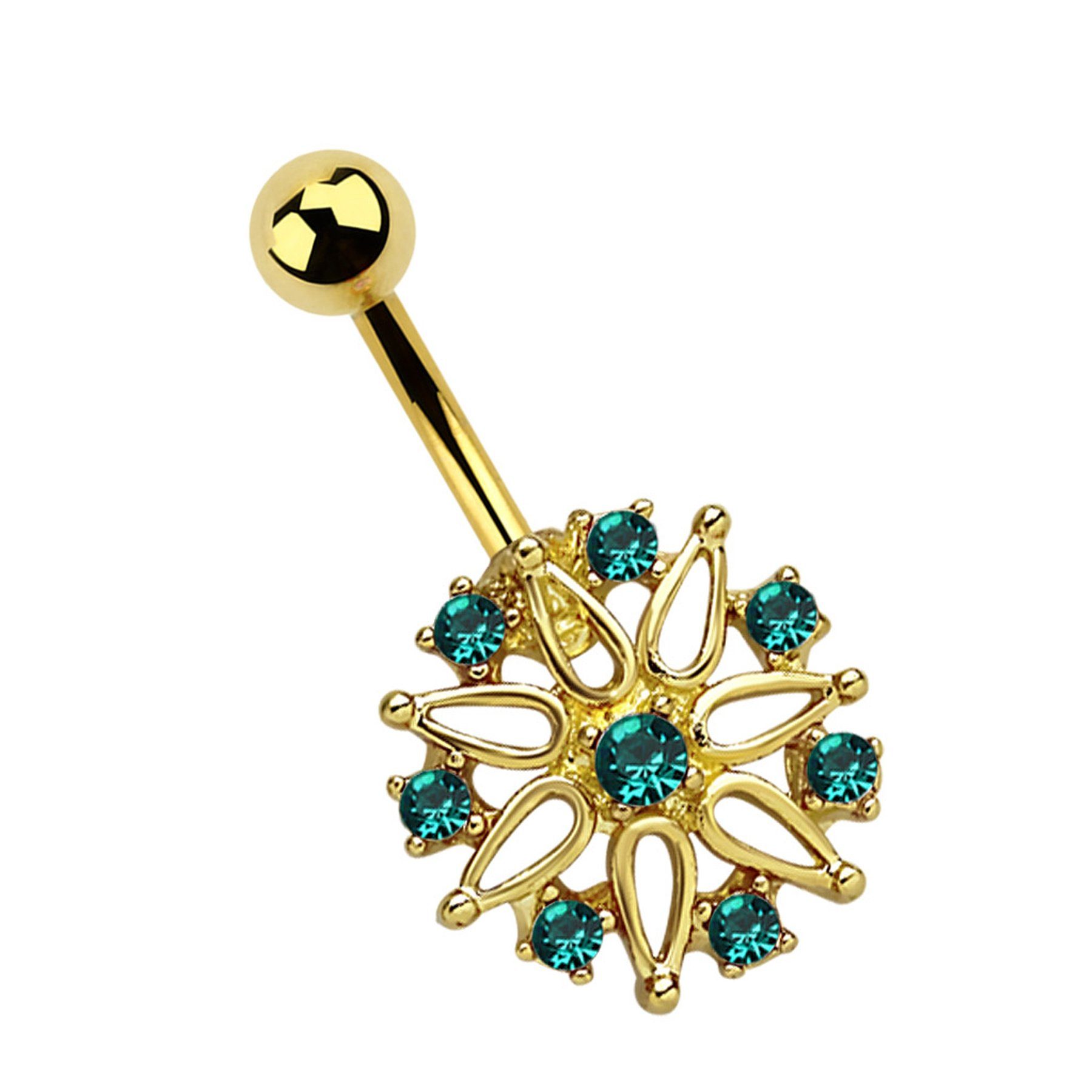 Adelia´s Bauchnabelpiercing Piercing Bauchnabelpiercing, Blume mit acht gefassten Steinen