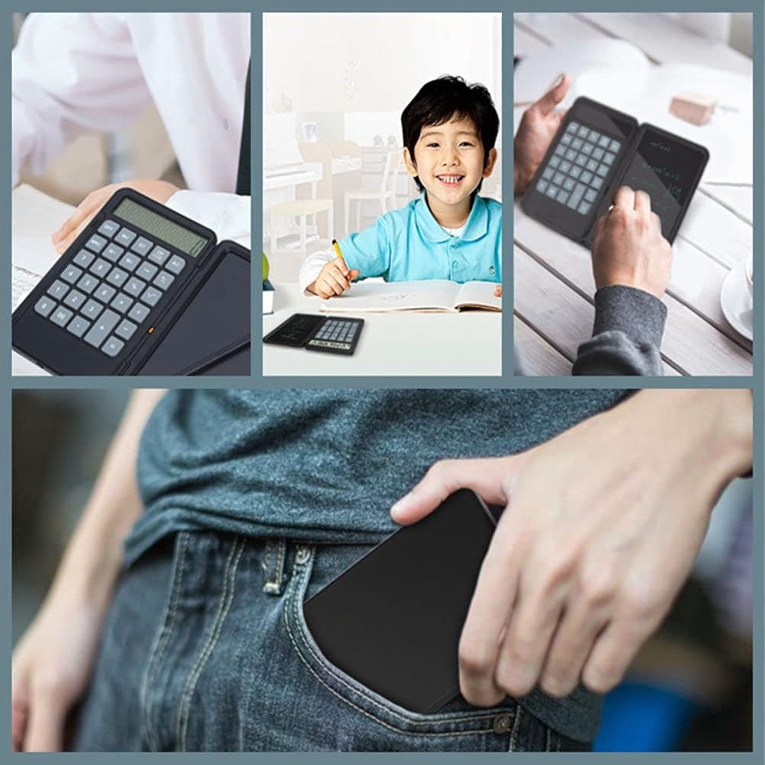 Realb2b Taschenrechner Taschenrechner 2in1 mit Notizfunktion LCD Rechner mit Stift, LCD Display Notizfeld Stift klappbar kompakt Batterie Rechner