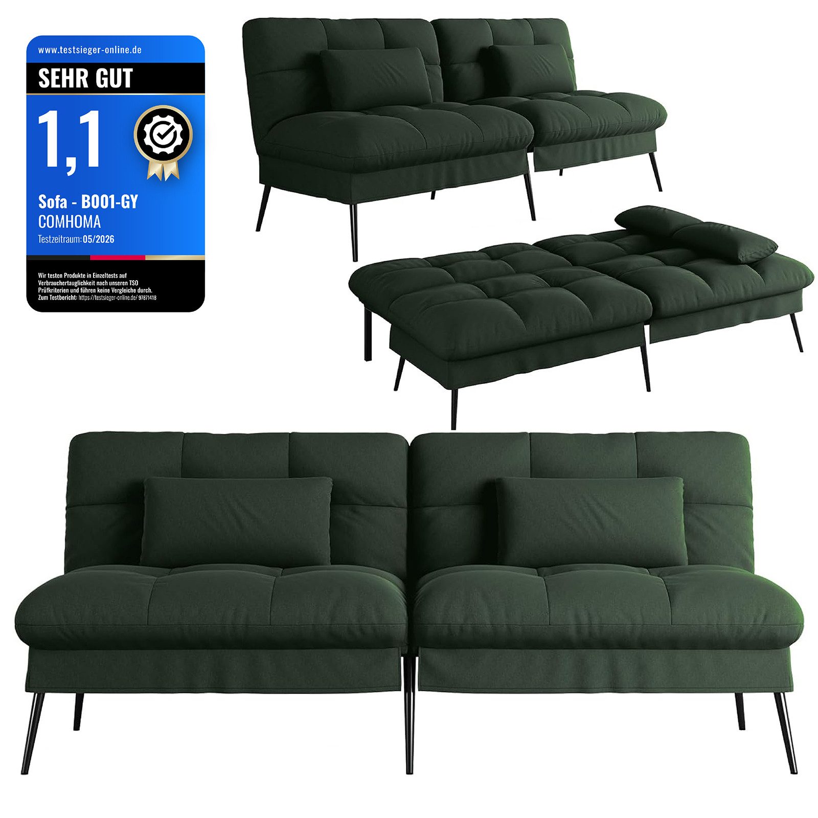 GTPLAYER Schlafsofa Bettsofa mit Schlaffunktion, Klappsofa