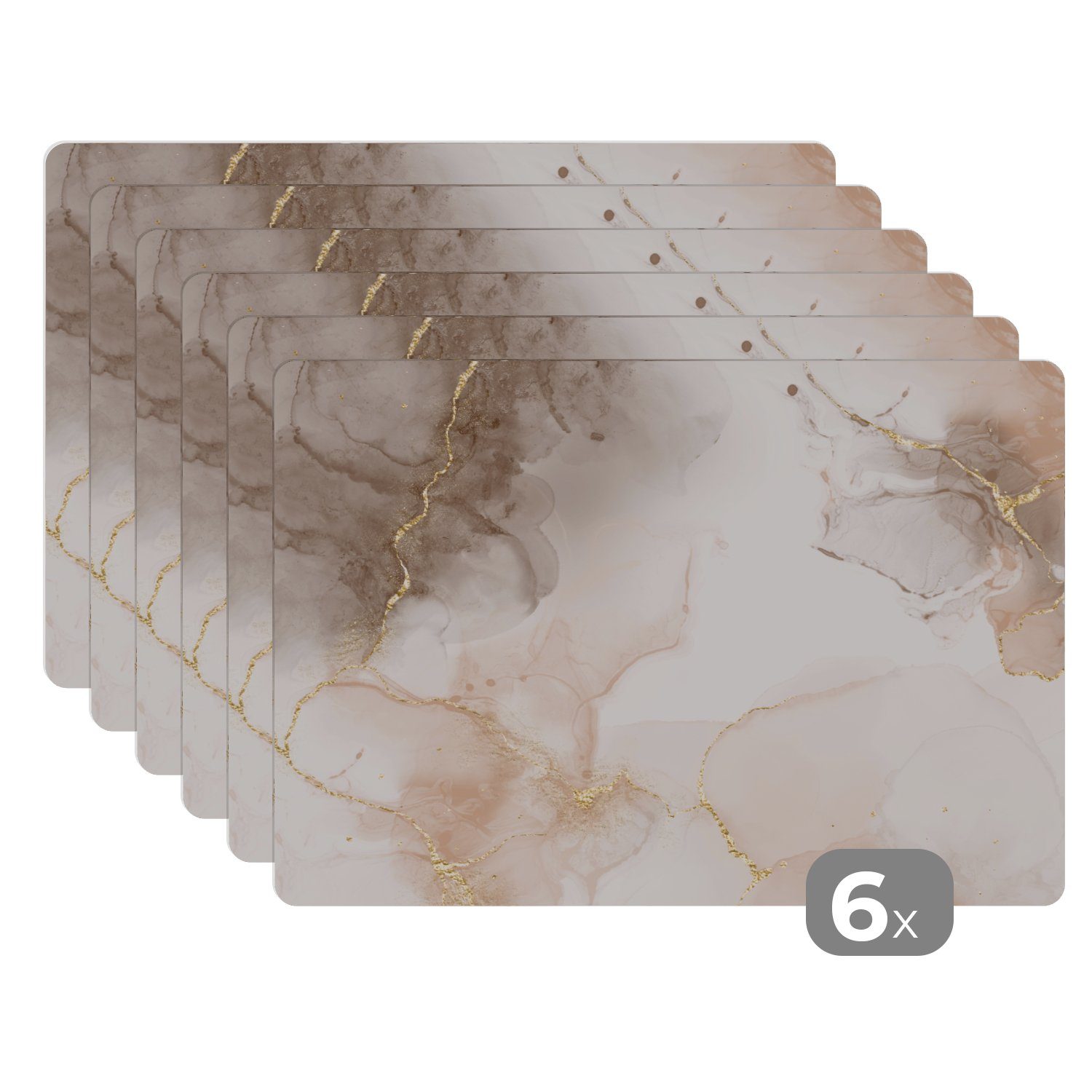 MuchoWow Platzset Marmor - Braun - Gold, (6-St), Platzset, Platzdecken, Platzmatte, Tischmatten, Schmutzabweisend