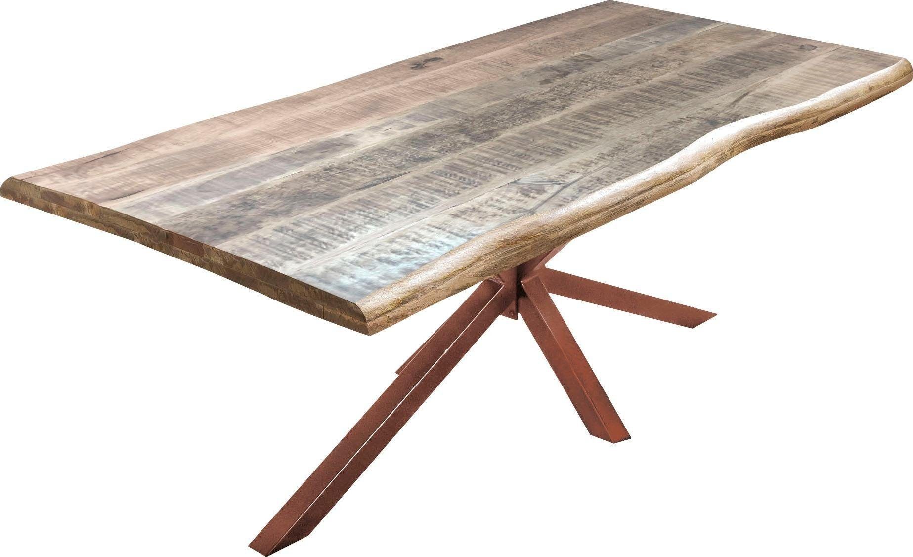 SIT Esstisch Kigali Mango Massivholz mit natürlicher Baumkante und Stern-Gestell, Markantes Stern-Gestell trifft auf massive Mango-Baumkante