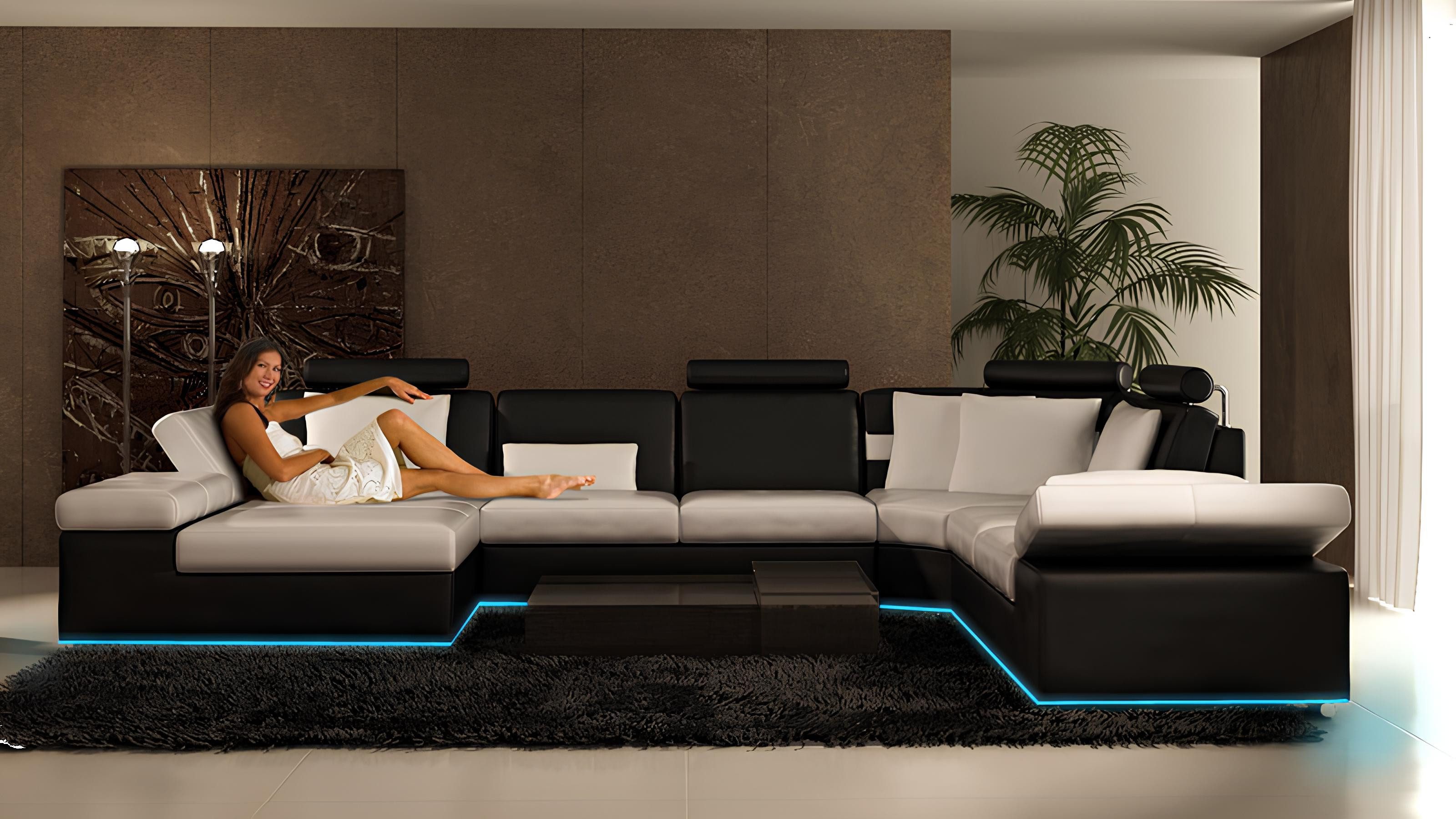 Xlmoebel Wohnlandschaft Ledersofa K5014 in elegantem Design mit hochwertiger Verarbeitung, Hergestellt in Europa