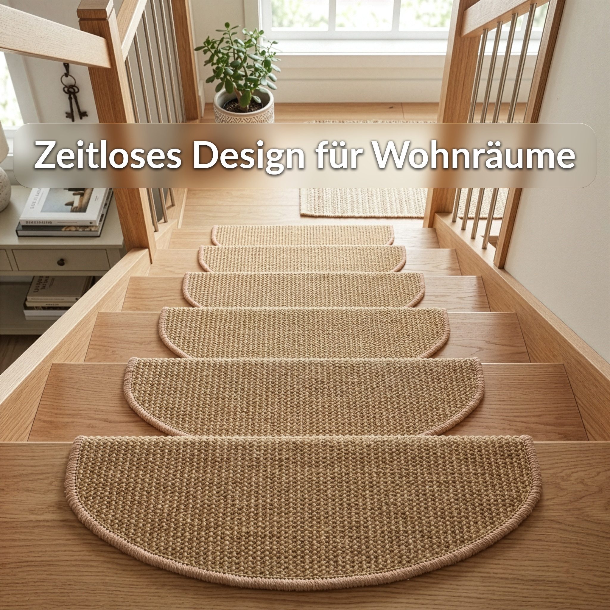 Floordirekt Stufenmatte Pearl, Sisal Treppenauflage halbrund, rutschhemmend, gekettelt, Halbrund, Mit Winkelprofil, Selbstklebend, Schalldämmend – Bild 4 von 5