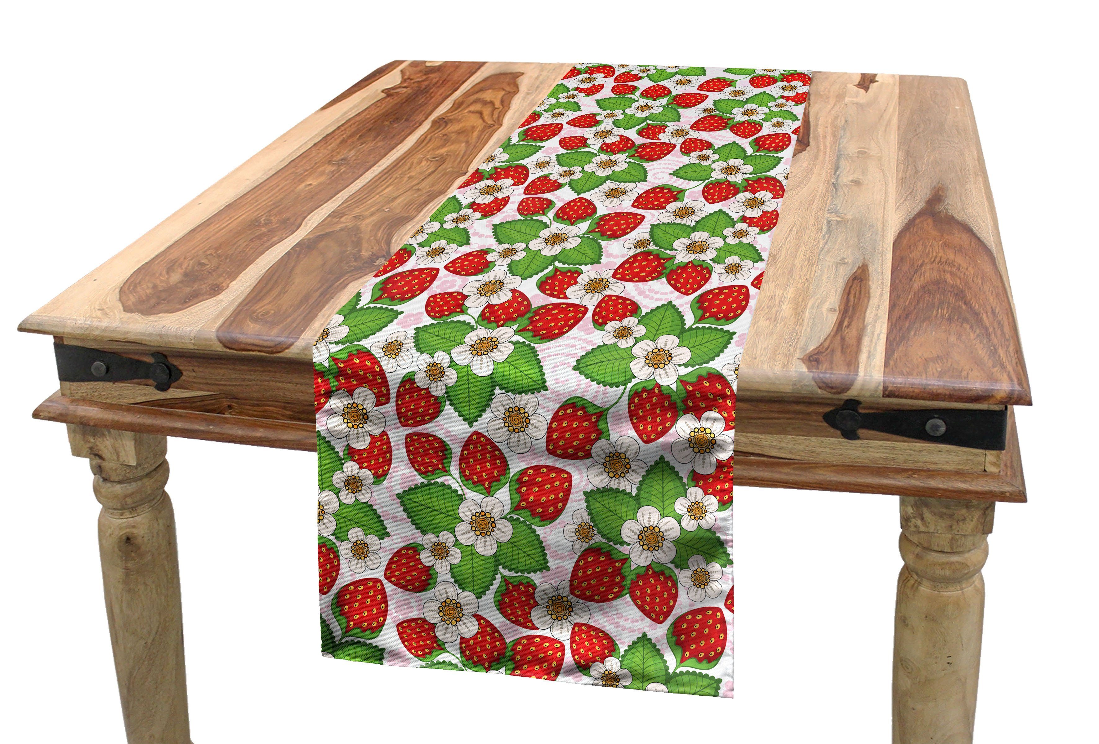 Abakuhaus Tischläufer Esszimmer Küche Rechteckiger Erdbeeren Dekorativer Blumen Tischläufer, Sommer