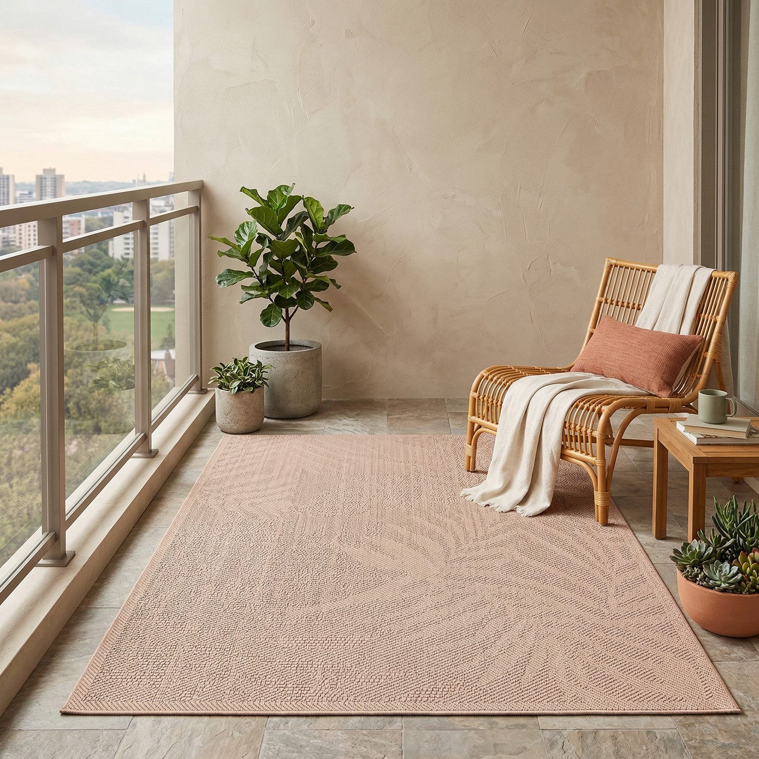 Vimoda Outdoorteppich Teppich In- und Outdoor Terrassen & Balkon Küche, Rund, Höhe: 5 mm, Läufer Blumen Design wasserabweisend schnell trocknend