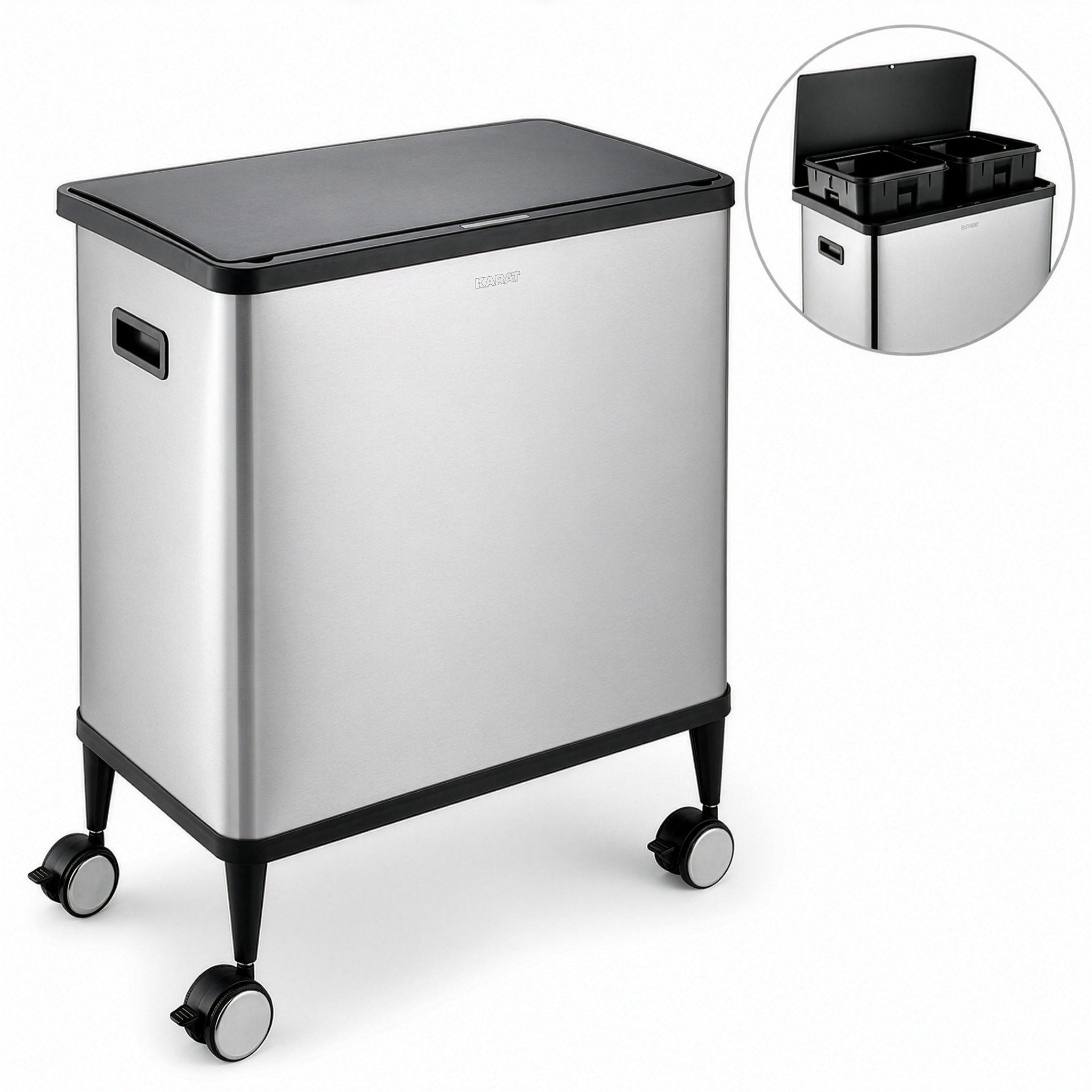 Karat Mülleimer Sensor Abfalleimer Tyler 48 L mit Mülltrennung 2 x 24 L Edelstahl, 2-fache Mülltrennung, 2 × 24 Liter