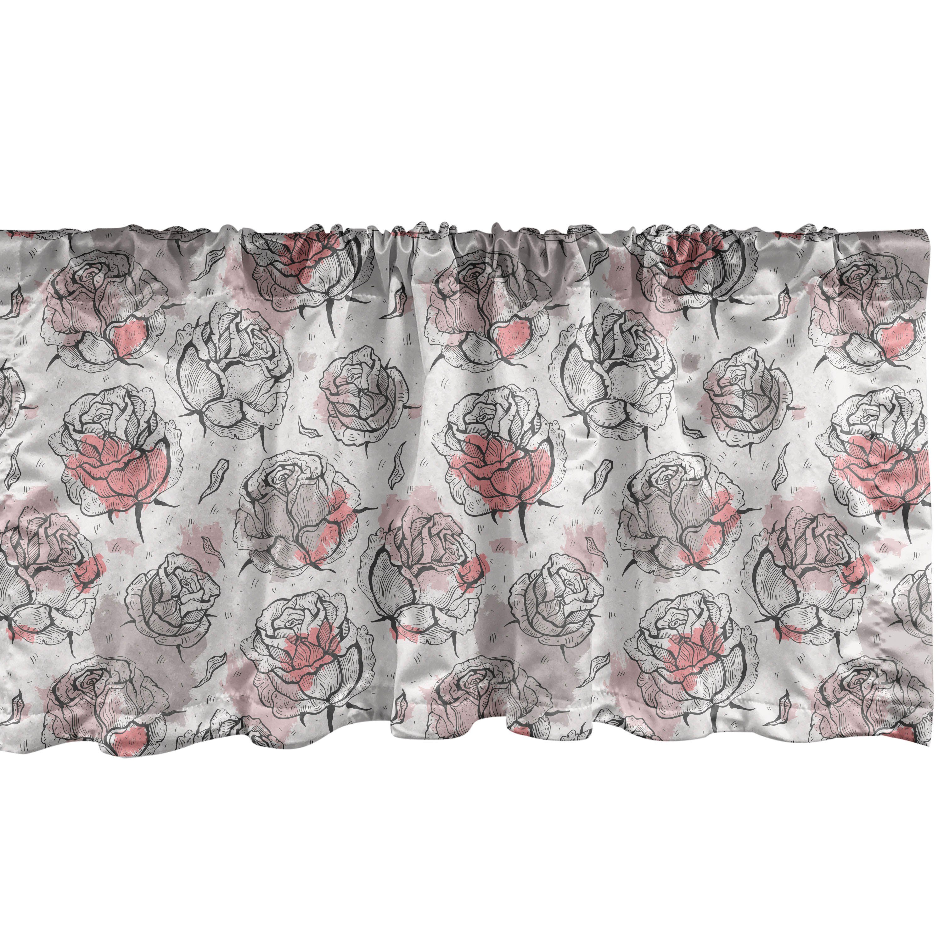 Scheibengardine Vorhang Volant für Küche Schlafzimmer Dekor mit Stangentasche, Abakuhaus, Microfaser, Rose Pastell Farbe Blots Blumen