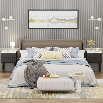 UEV Nachttisch 2er Set marmor, Nachtschrank mit Schubladen (Nachtkommode mit Metallfüße, Beistelltisch für Wohnzimmer Schlafzimmer), Marmormuster, 42x40x70cm,Sofatisch mit Beine