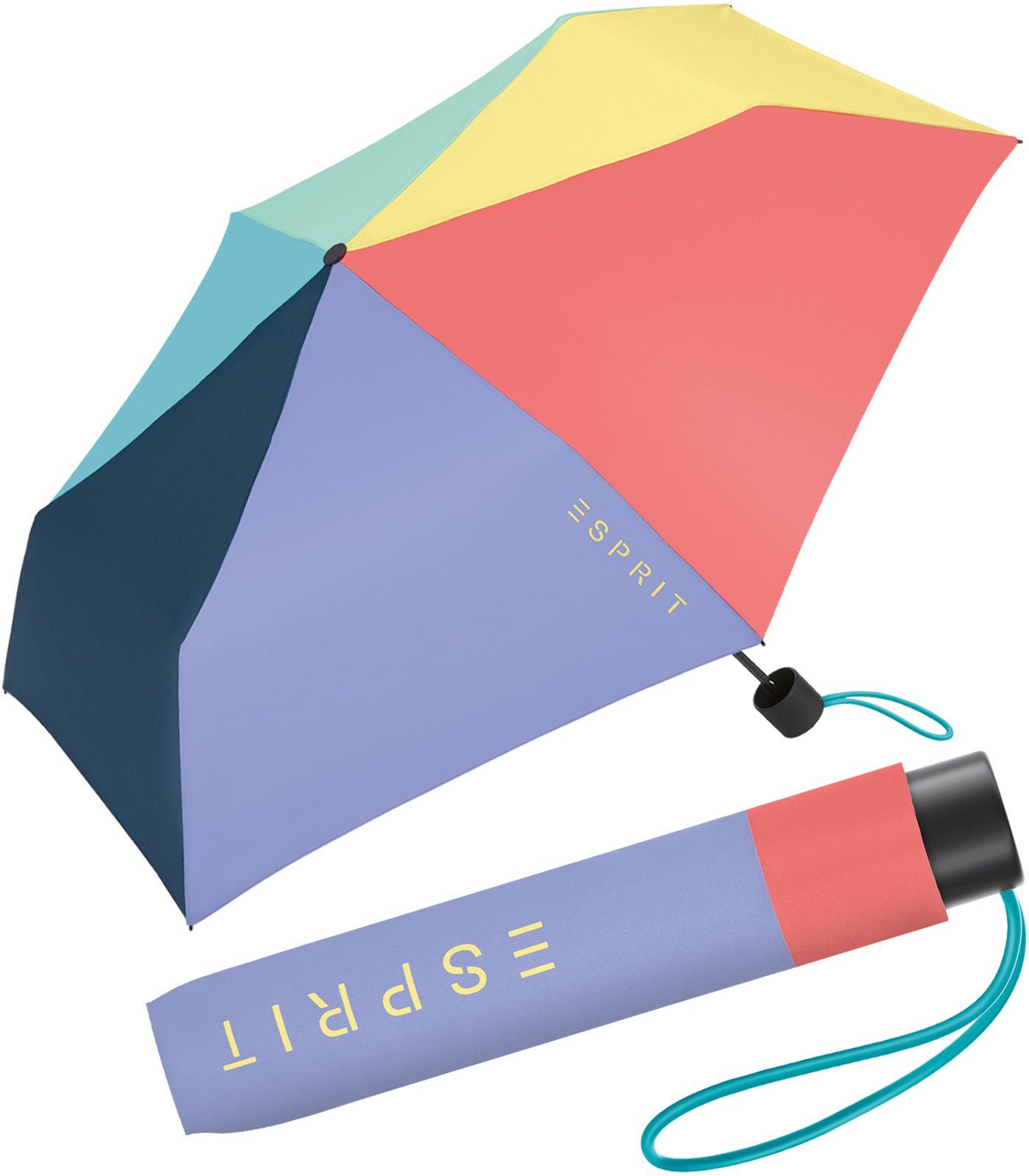 Esprit Taschenregenschirm Mini Regenschirm Damen Slimline FJ 2023, sehr leicht, in den neuen Trendfarben bunt