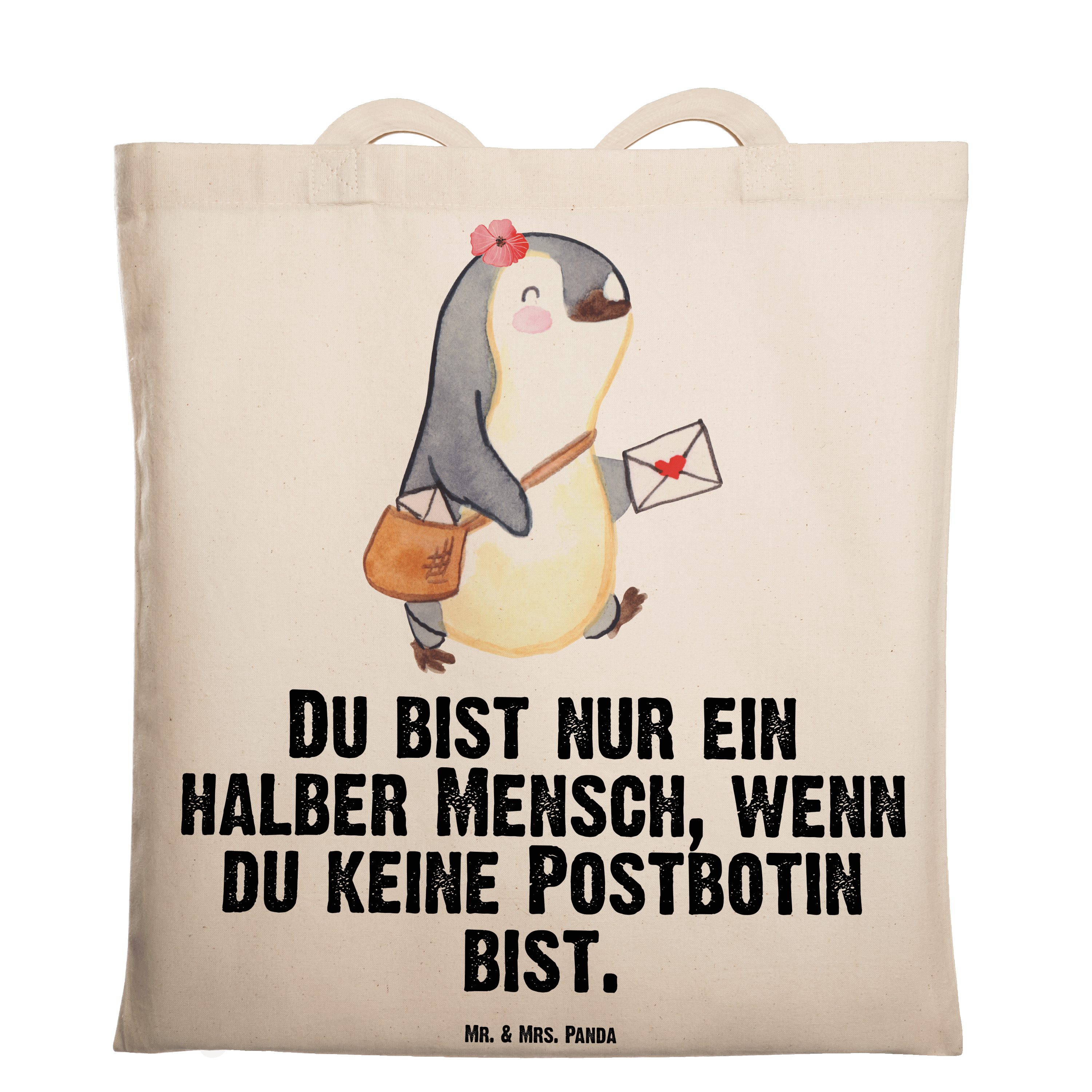 Mr. & Mrs. Panda Tragetasche Postbotin mit Herz - Transparent - Geschenk, Jutebeutel, Abschied, Bo (1-tlg)