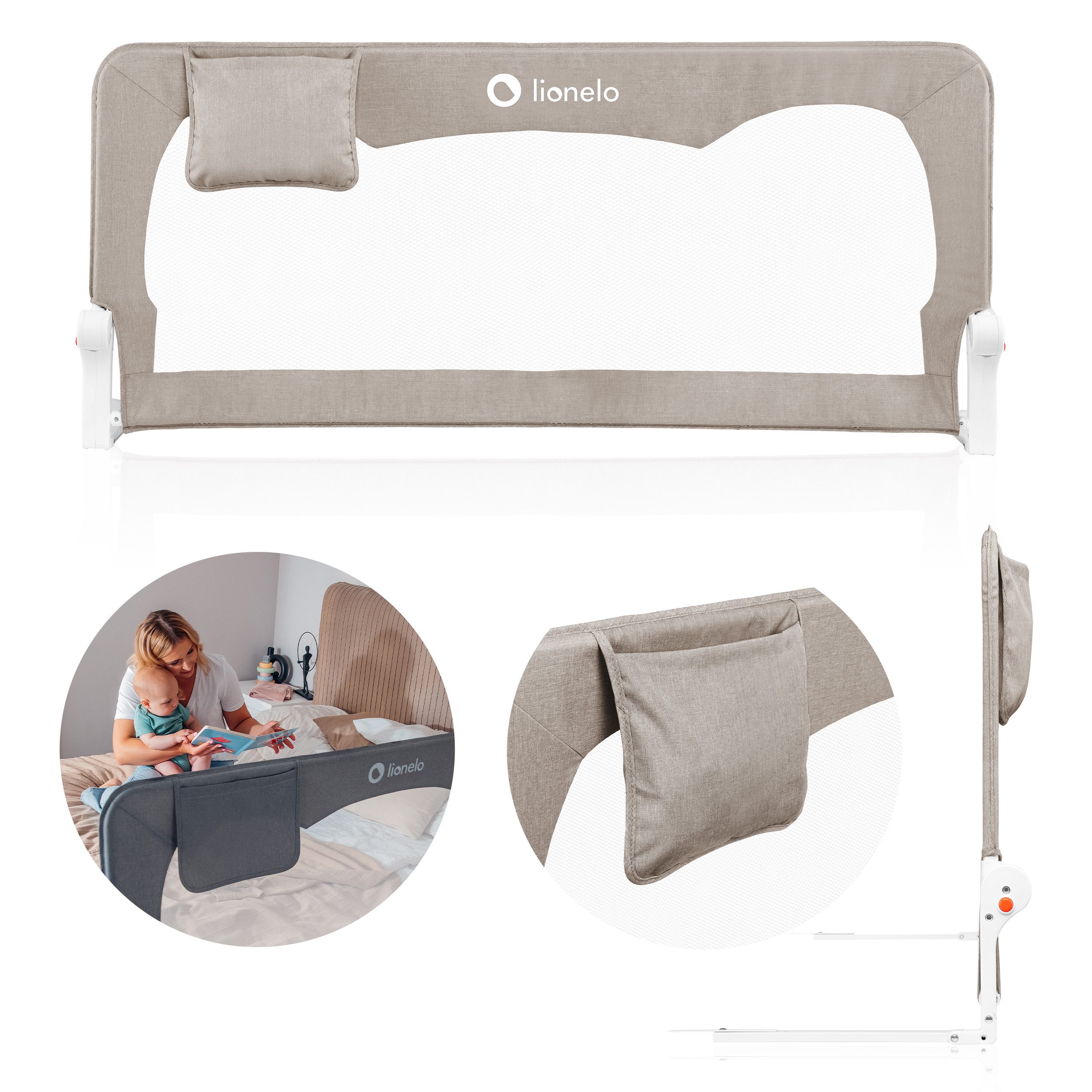 lionelo Bettschutzgitter HANNA (Set, Schutzbarriere mit Sicherheitsgurten), StandSafe/SecureBelt/66 cm hoch/180° klappbar/Stabil