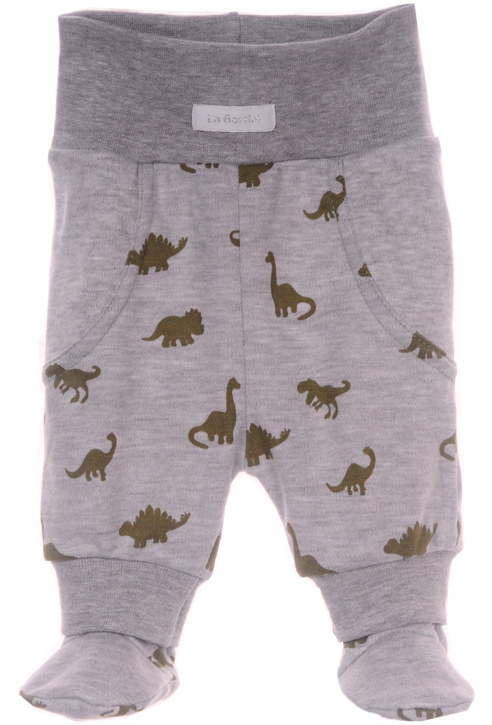 Schlupfhose Hose mit Füßchen für Baby und Kinder in Grau mit Dinos