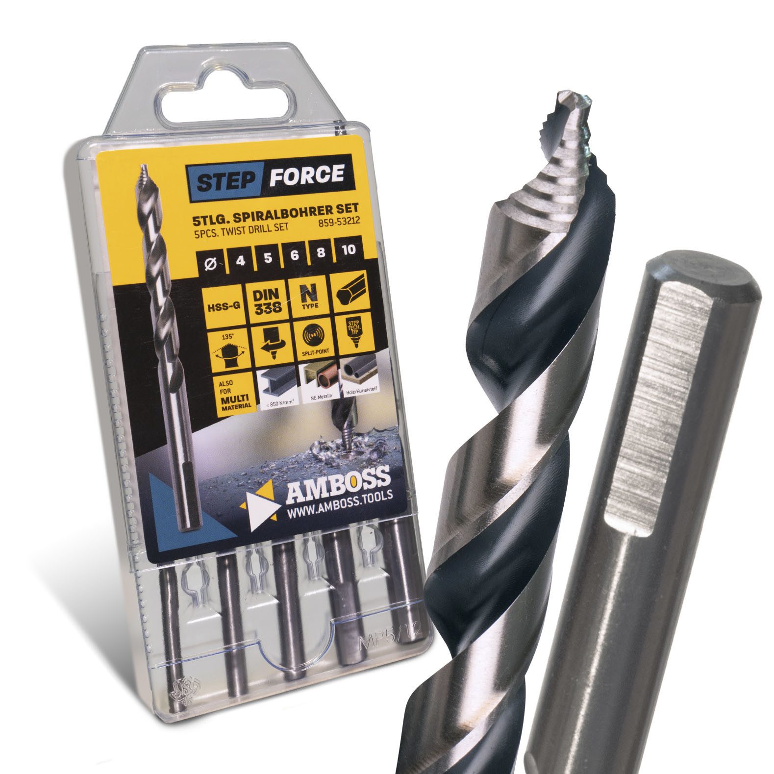 Amboss Werkzeuge Spiralbohrer 5-tlg. Step Force Set Spiralbohrer HSS-G DIN 338