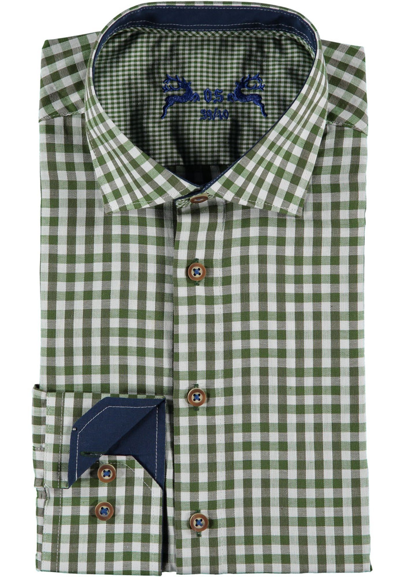 OS-Trachten Trachtenhemd Merogu mit extra langen Ärmeln, Manschetten in Kontraststoff khaki/schlamm