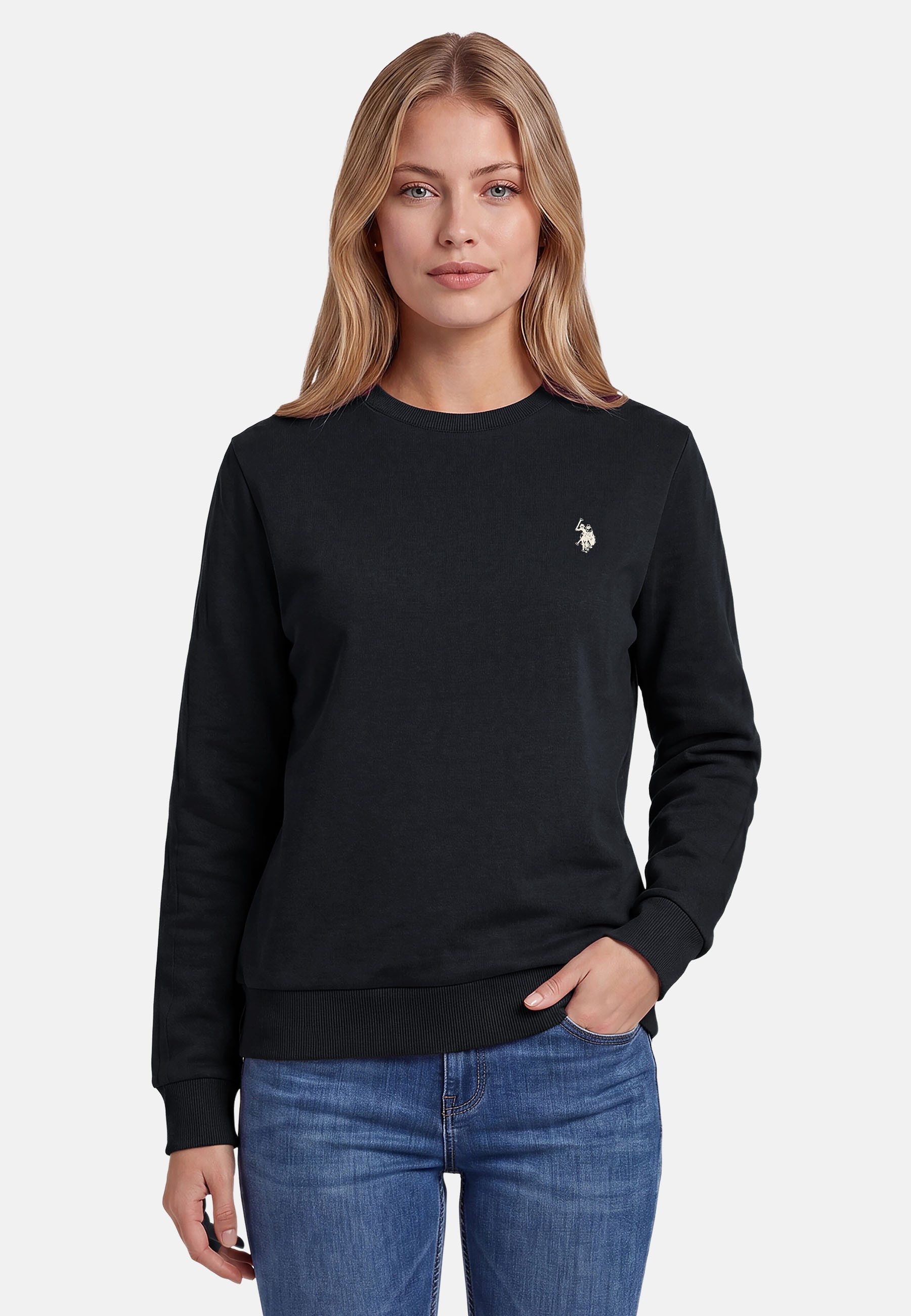 U.S. Polo Assn. Rundhalspullover USZoee – Damen Sweatshirt mit Rundhalsausschnitt Weiche Baumwollmischung, femininer Schnitt und Logo-Stickerei