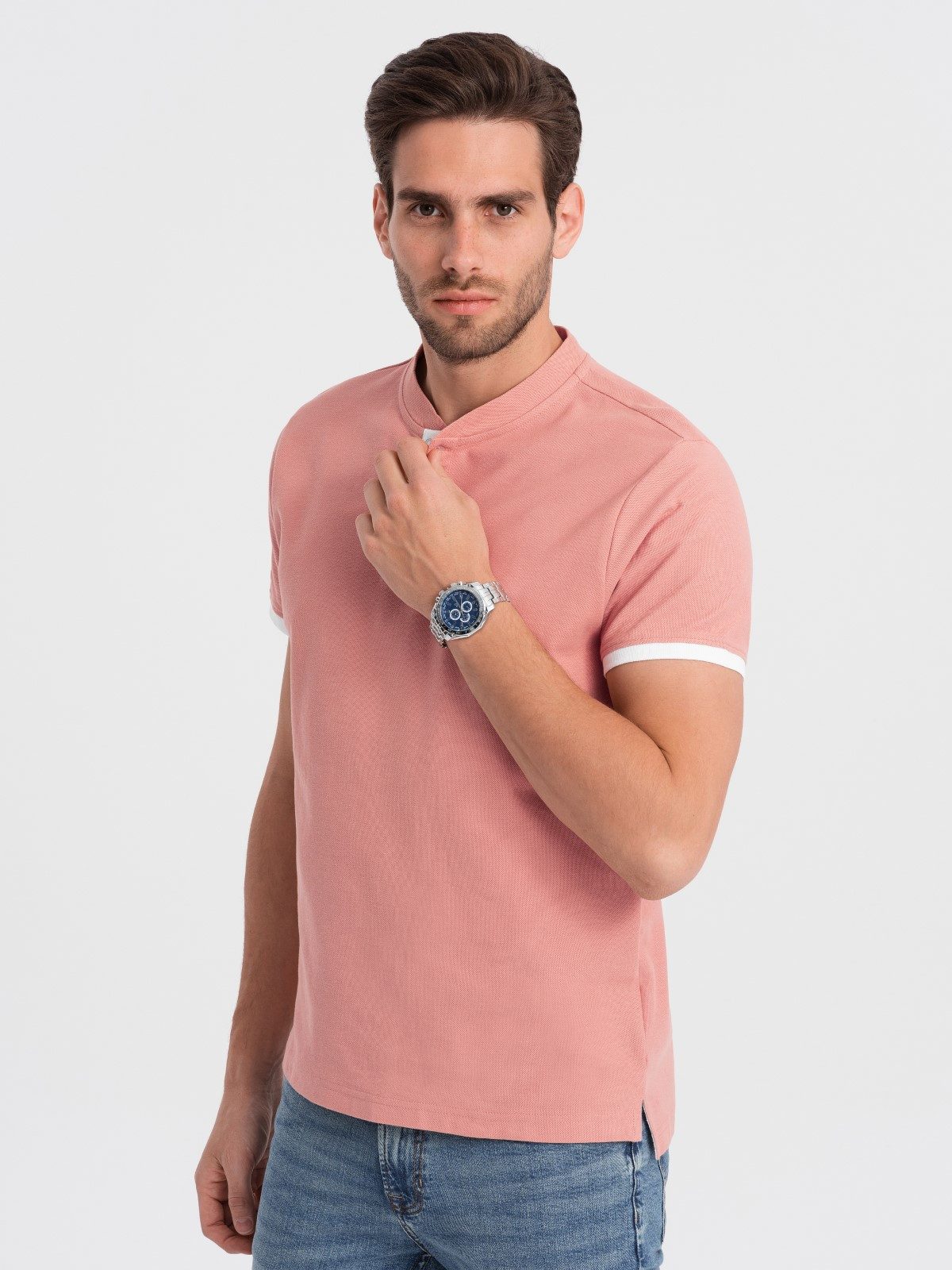 OMBRE Poloshirt Poloshirt für Männer ohne Kragen