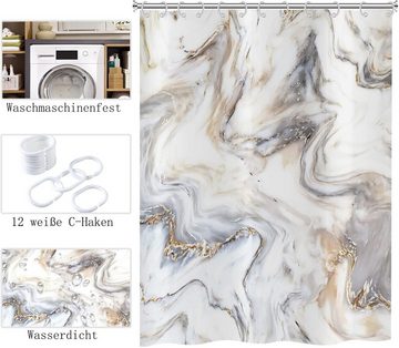 Caterize Duschvorhang 1 Stück Duschvorhang Marmor, Modern Abstrakt Grau Gold,180x200 cm