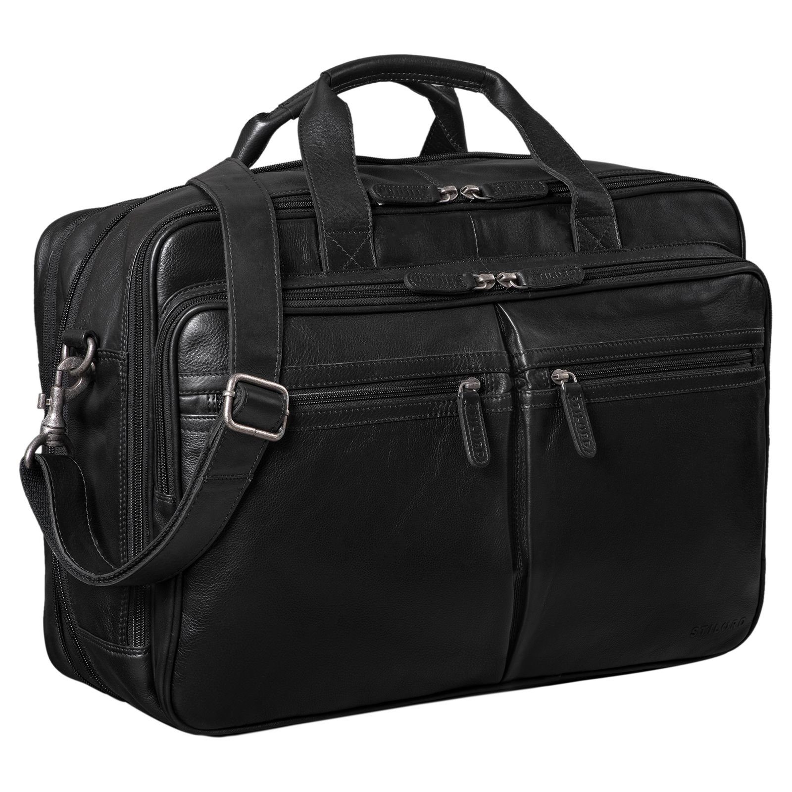 STILORD Laptoptasche "Gigantus" Leder XXL schwarz Aktentasche Laptoptasche