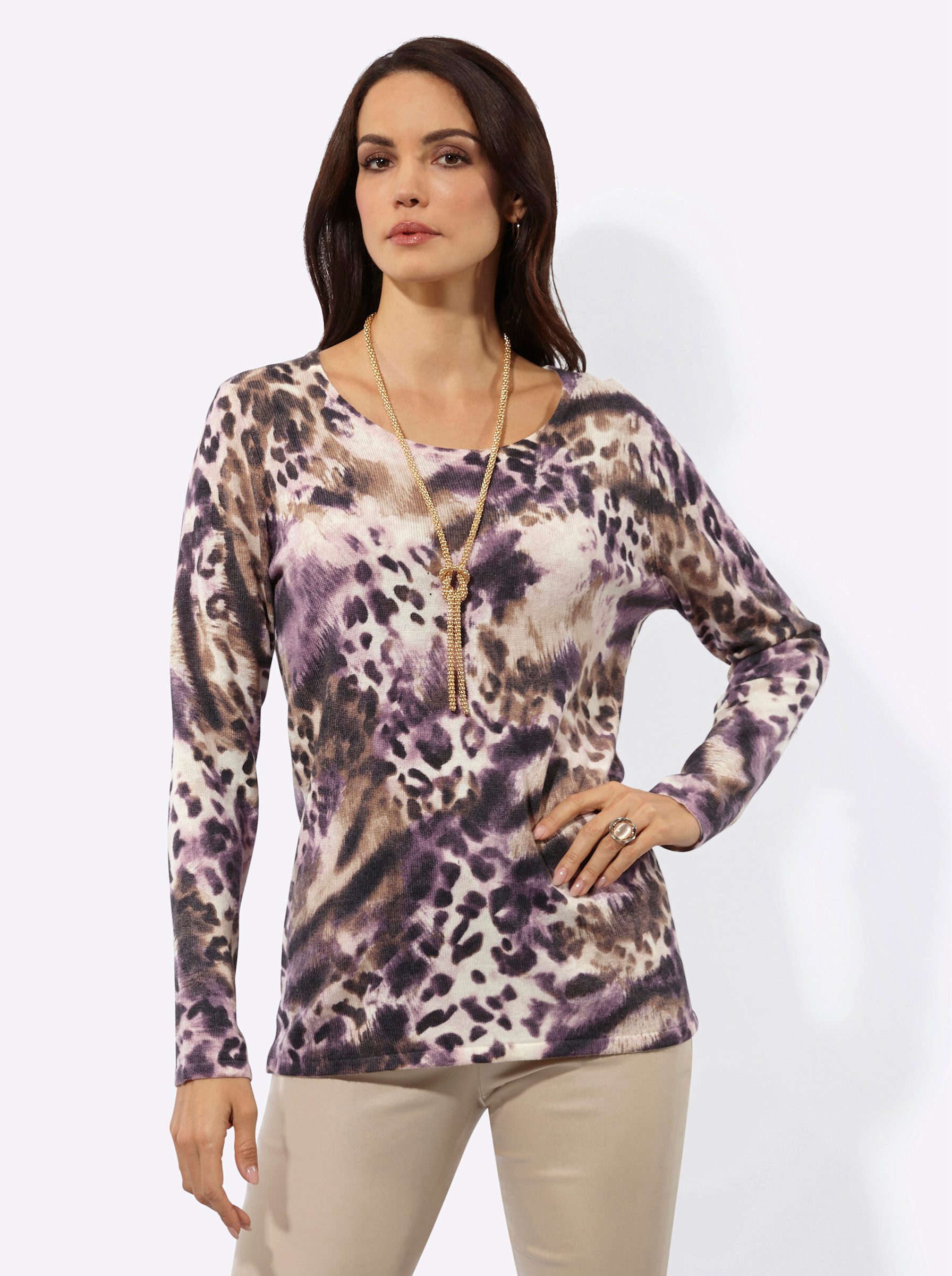 Strickpullover Woll-Mix-Pullover Langarm Jersey, Feinstrick