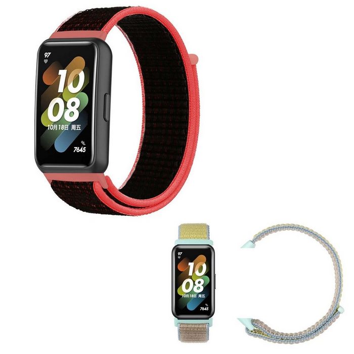 Wigento Smartwatch-Armband Für Huawei Band 7 / Honor Band 7 Uhr Watch Nylon Klettverschluss Armband Ersatz Sport Arm Band Muster 1