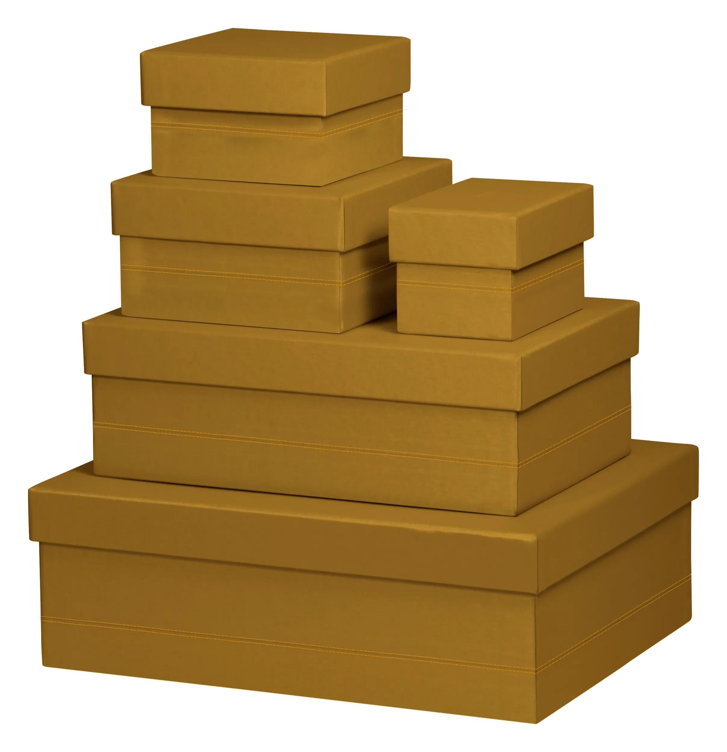Rhodia Aufbewahrungsbox Set 5 schachtelbaren Boxen Kunstleder 44x34x16cm Gold 194553C, Box-Set ineinander stapelbar