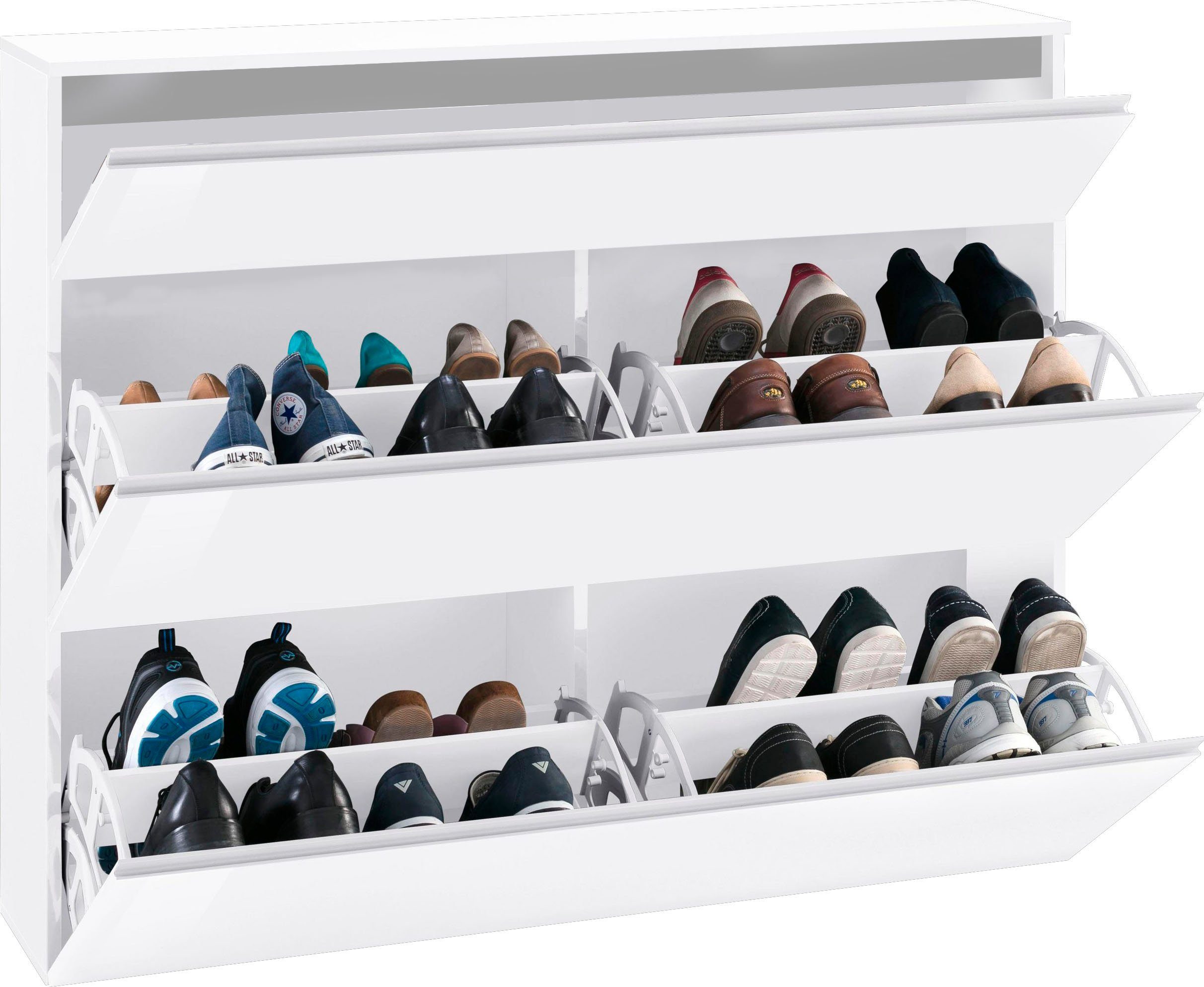 Home affaire Schuhschrank Magic Schuhschrank, Schuhkommode, Schuhregal, softgriff 3 Klappen,Doppelschuhtrommeln,hochglanz lackiert oder matt,Breite 120 – Bild 5 von 5