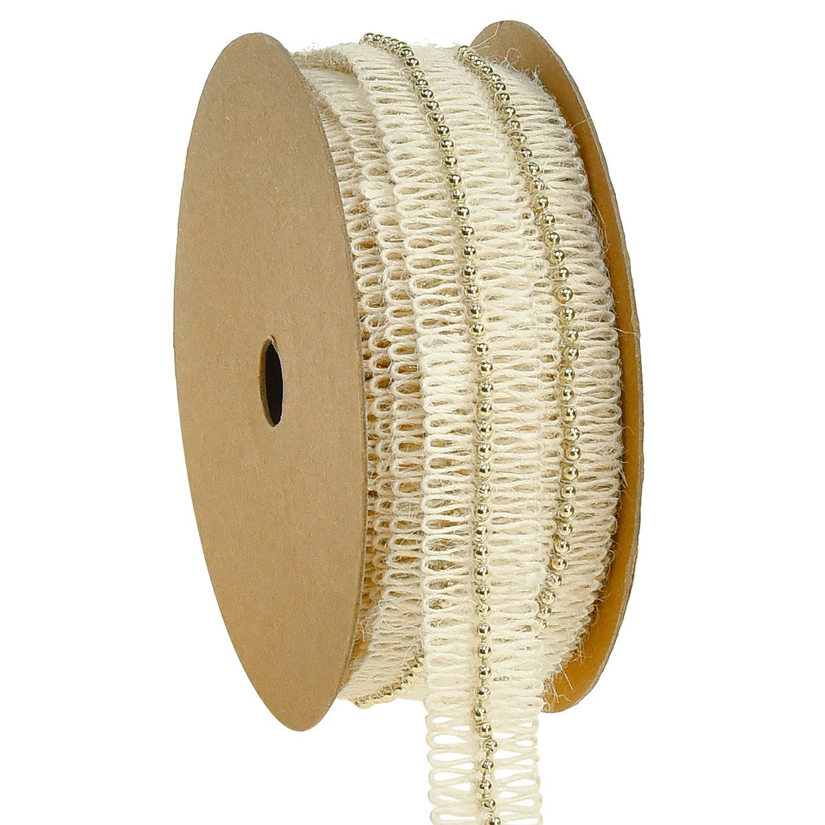 Webband Juteband Creme mit Goldperlen 17mm x 10m – Dekoband Geschenkband