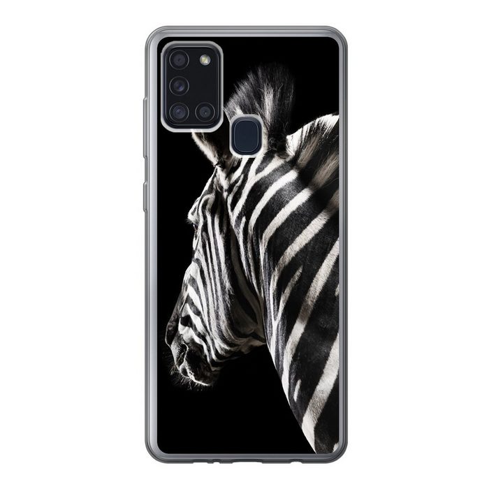 MuchoWow Handyhülle Zebra - Tier - Schwarz - Porträt Handyhülle Samsung Galaxy A21s Smartphone-Bumper Print Handy