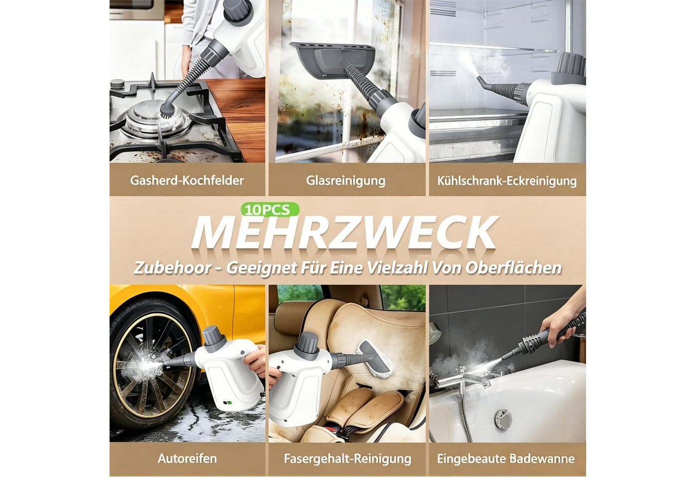 AIBISTAR Handdampfreiniger Dampfreiniger Steam Cleaner 400 ml Hochdruck 3,2 Bar, 1000 W, beutellos, 1000W,95.7in Netzkabel,9 Zubehörset,Handgerät Dampfreiniger
