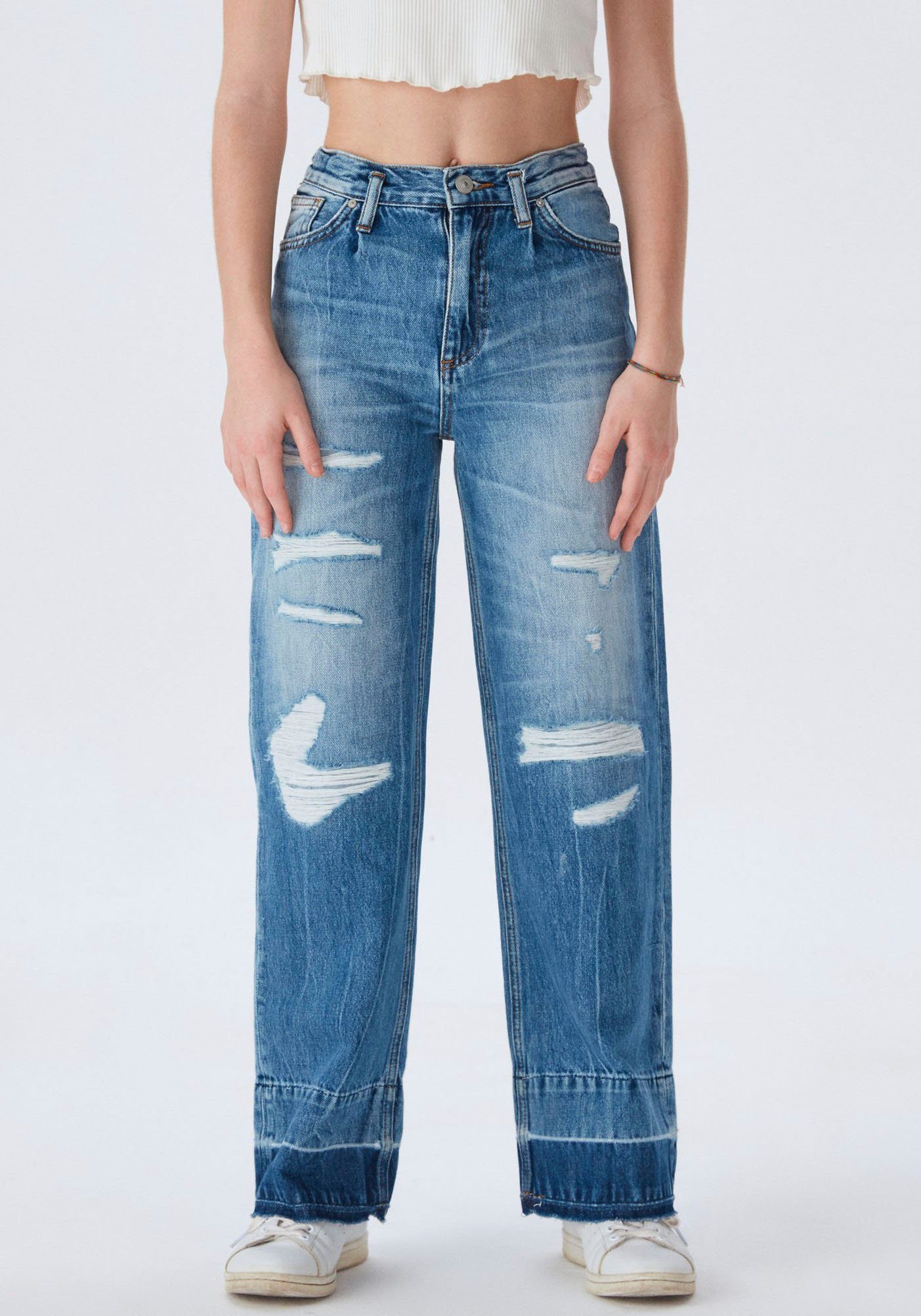 LTB Weite Jeans FELICIA mit Destroyed-Effekten, for GIRLS, Trendy  5-Pocket-Style \