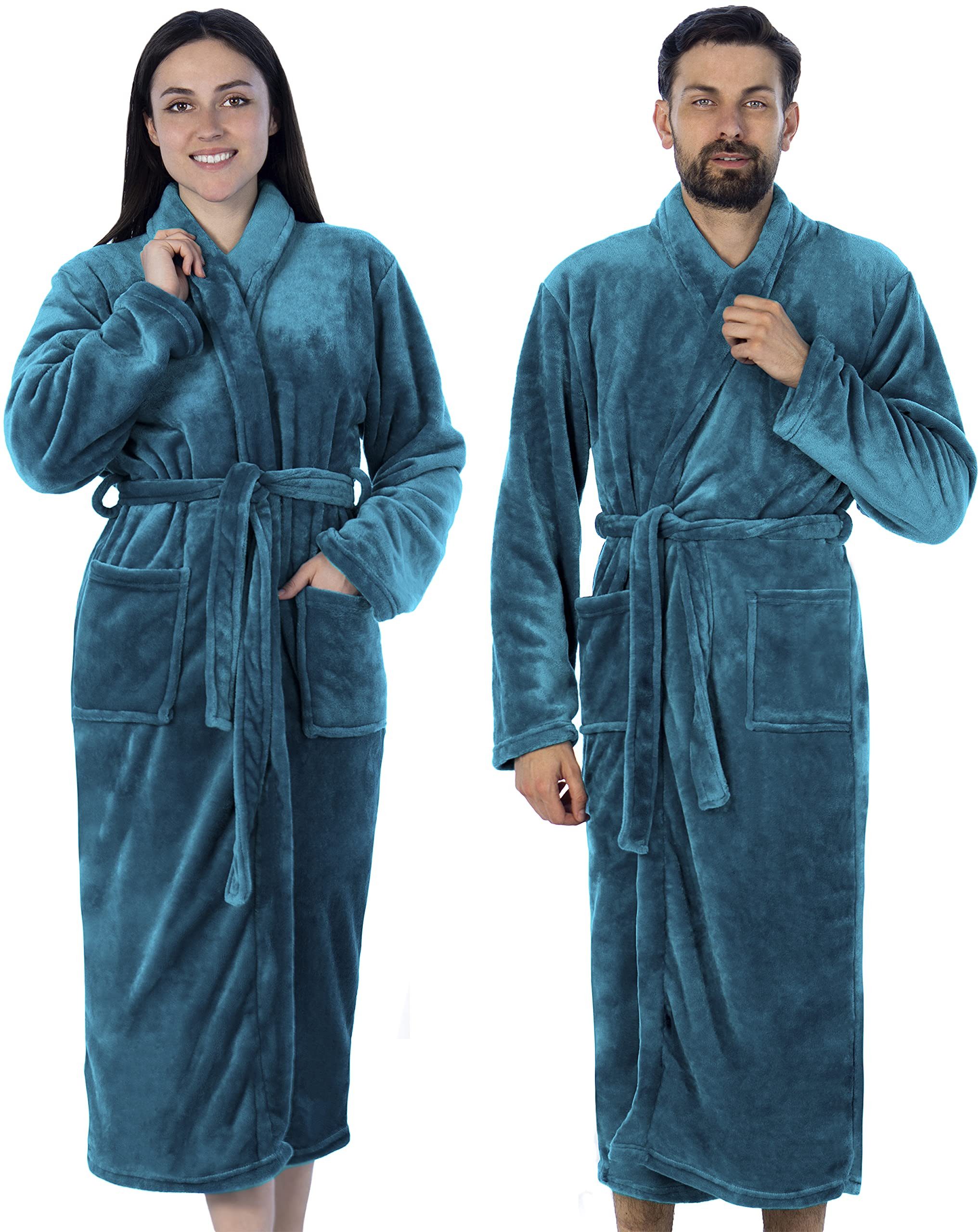 Gräfenstayn Unisex-Bademantel Damen Herren Kuschelfleece Bademantel Größe S-XXXL, warm & kuschelig, Waden bis Knöchellang, Fronttaschen, Gürtel, S-XXXL