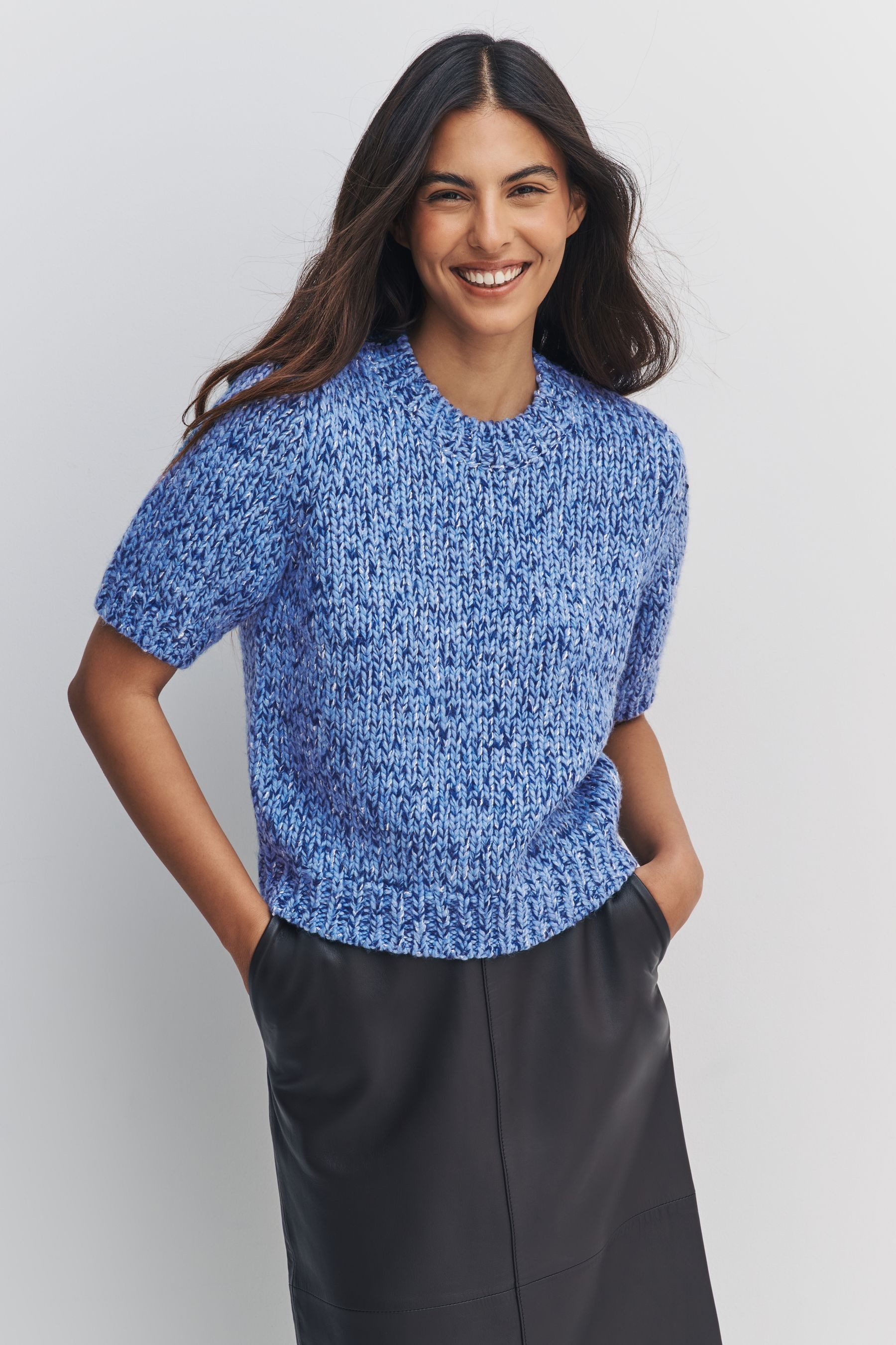 Next Kurzarmpullover Twist-Strick T-Shirt mit halblangen Ärmeln (1-tlg)