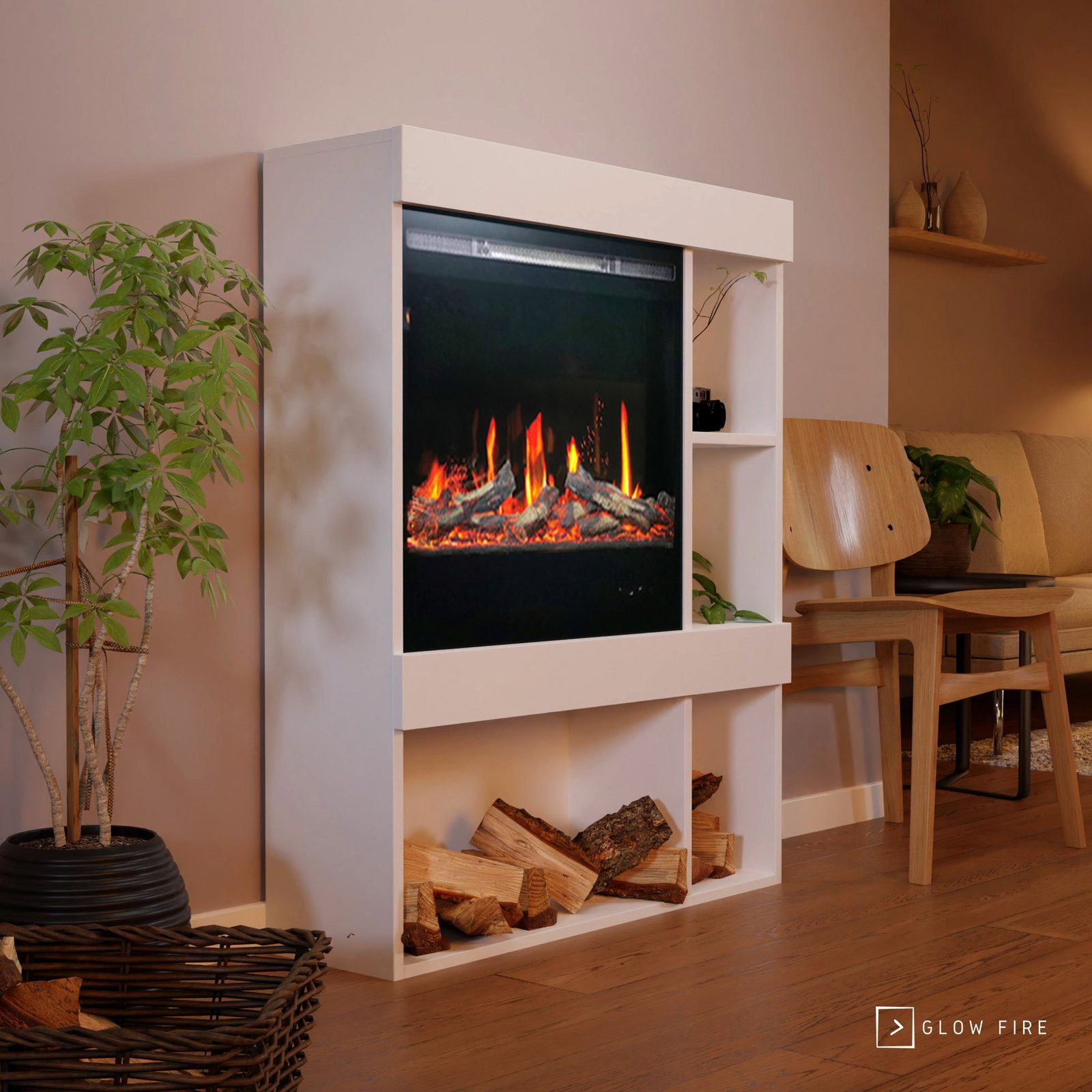 GLOW FIRE Elektrokamin Glow Fire SCM-3 Elektrokamin Screen Motion, Elektrischer Kamin mit Fernbedienung, Timer, 3D Flammenspiel, LED Feuer