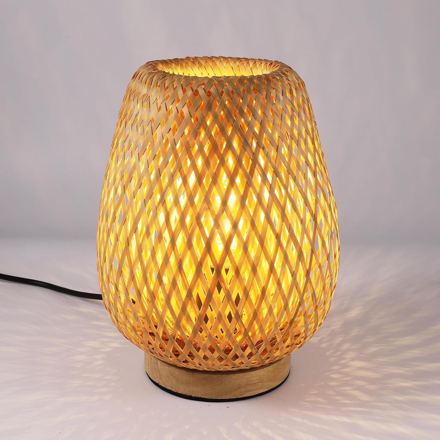 Riserva Schreibtischlampe Tischlampe Rattan Holz E27 Nachttischlampe mit Schalter