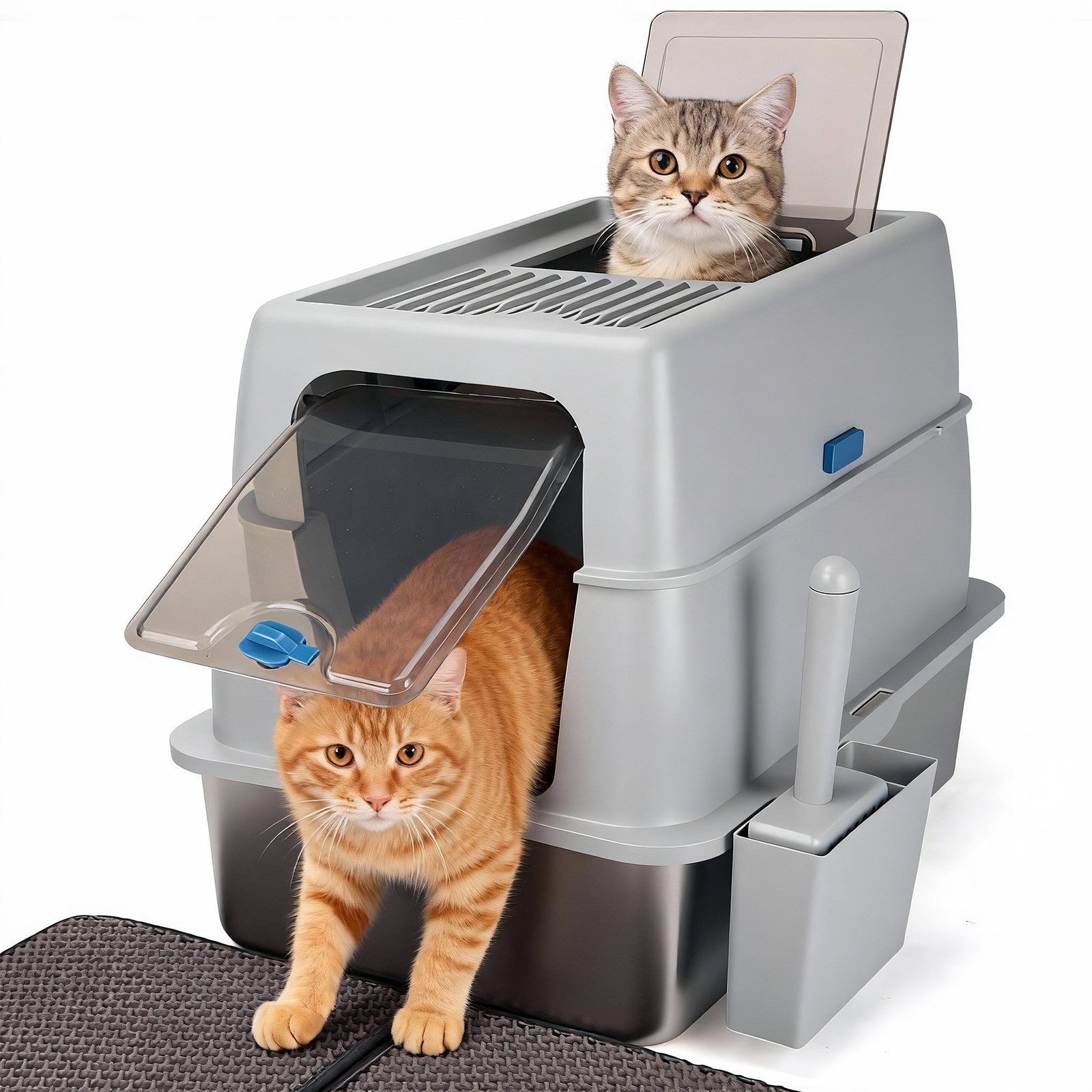 nobleza Katzentoilette Geschlossene Katzentoilette Edelstahl XXL mit Deckel 38L