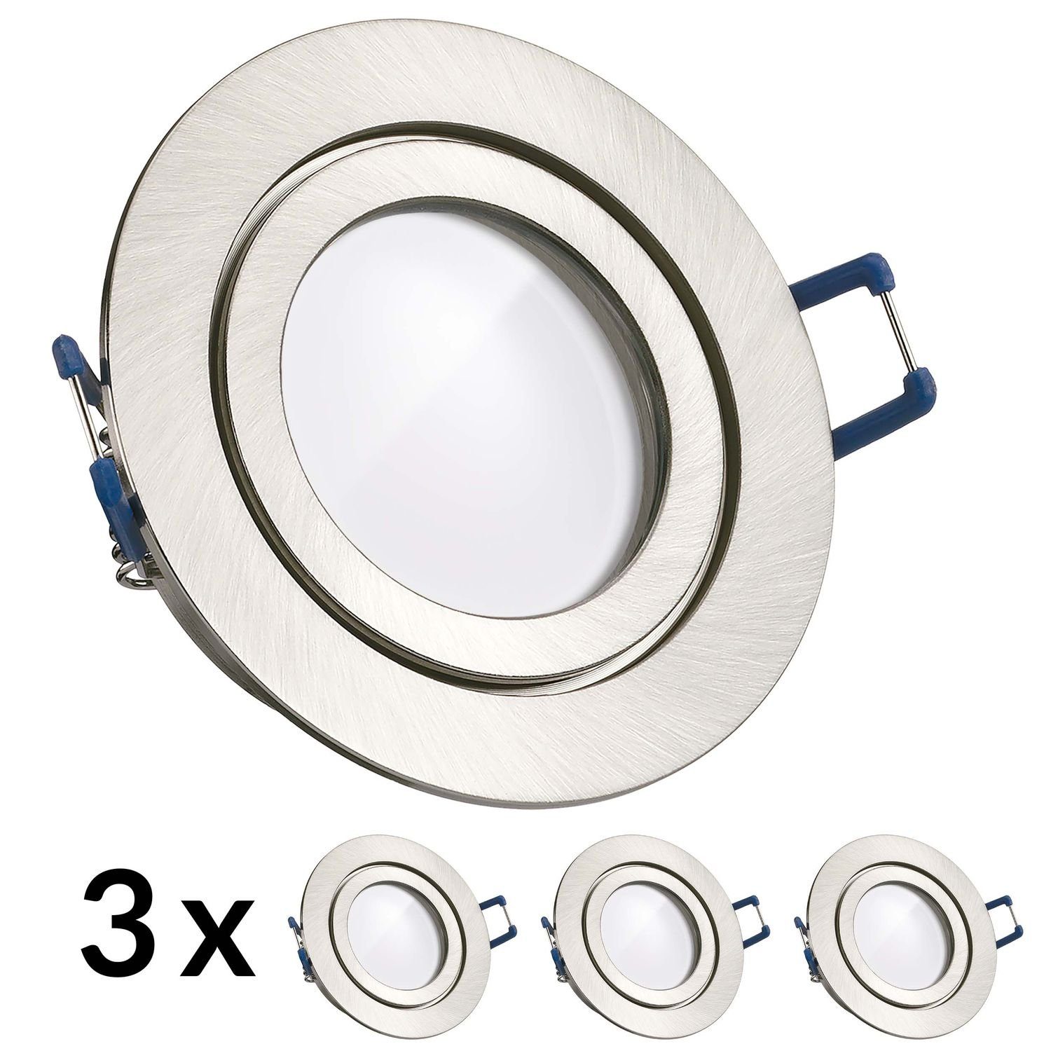 LEDANDO LED Einbaustrahler 3er IP44 LED Einbaustrahler Set extra flach in edelstahl / silber gebü