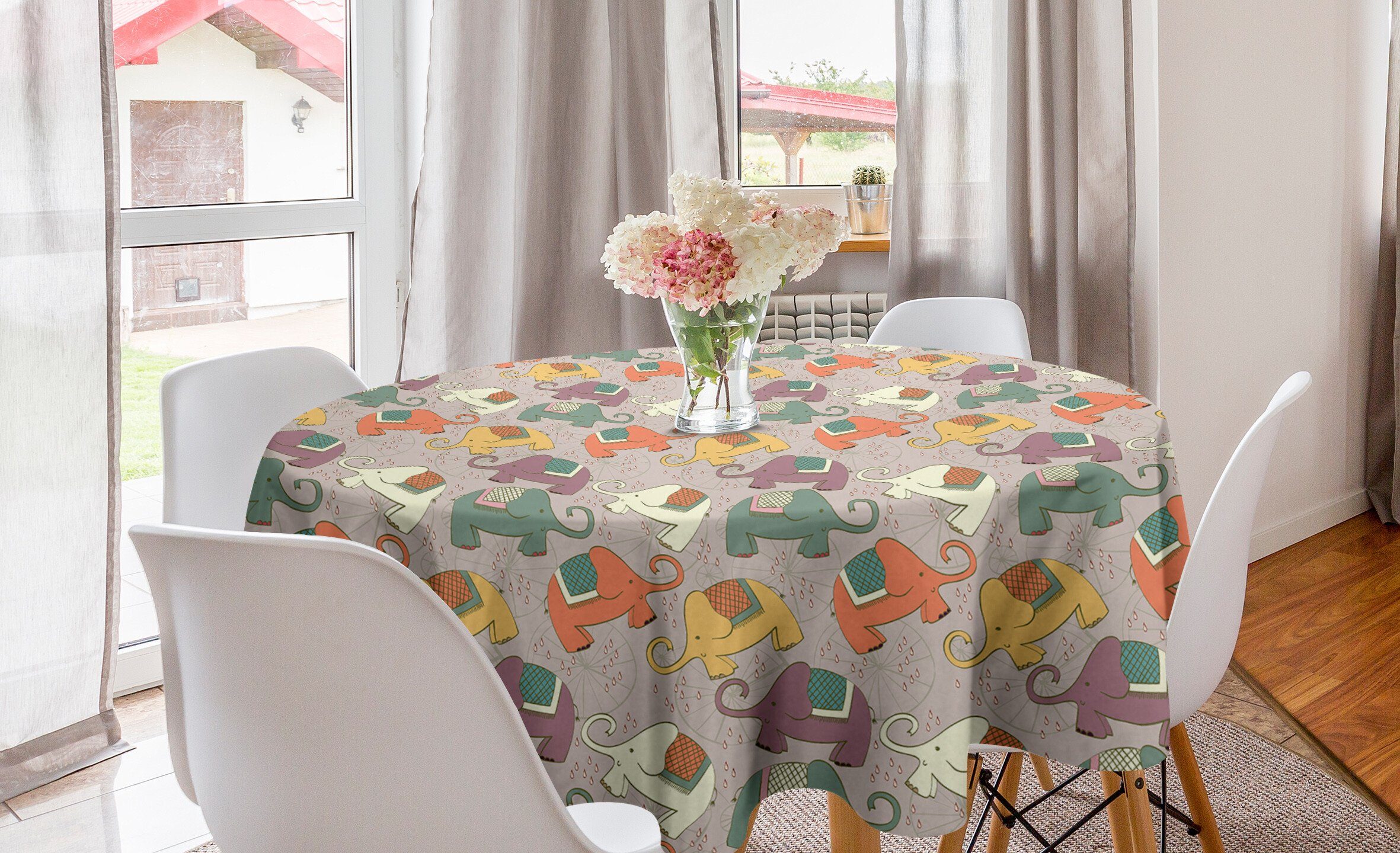 Rädern Tischdecke auf für Abdeckung Tischdecke Abakuhaus Dekoration, Tiere Elefant Esszimmer Küche Kreis