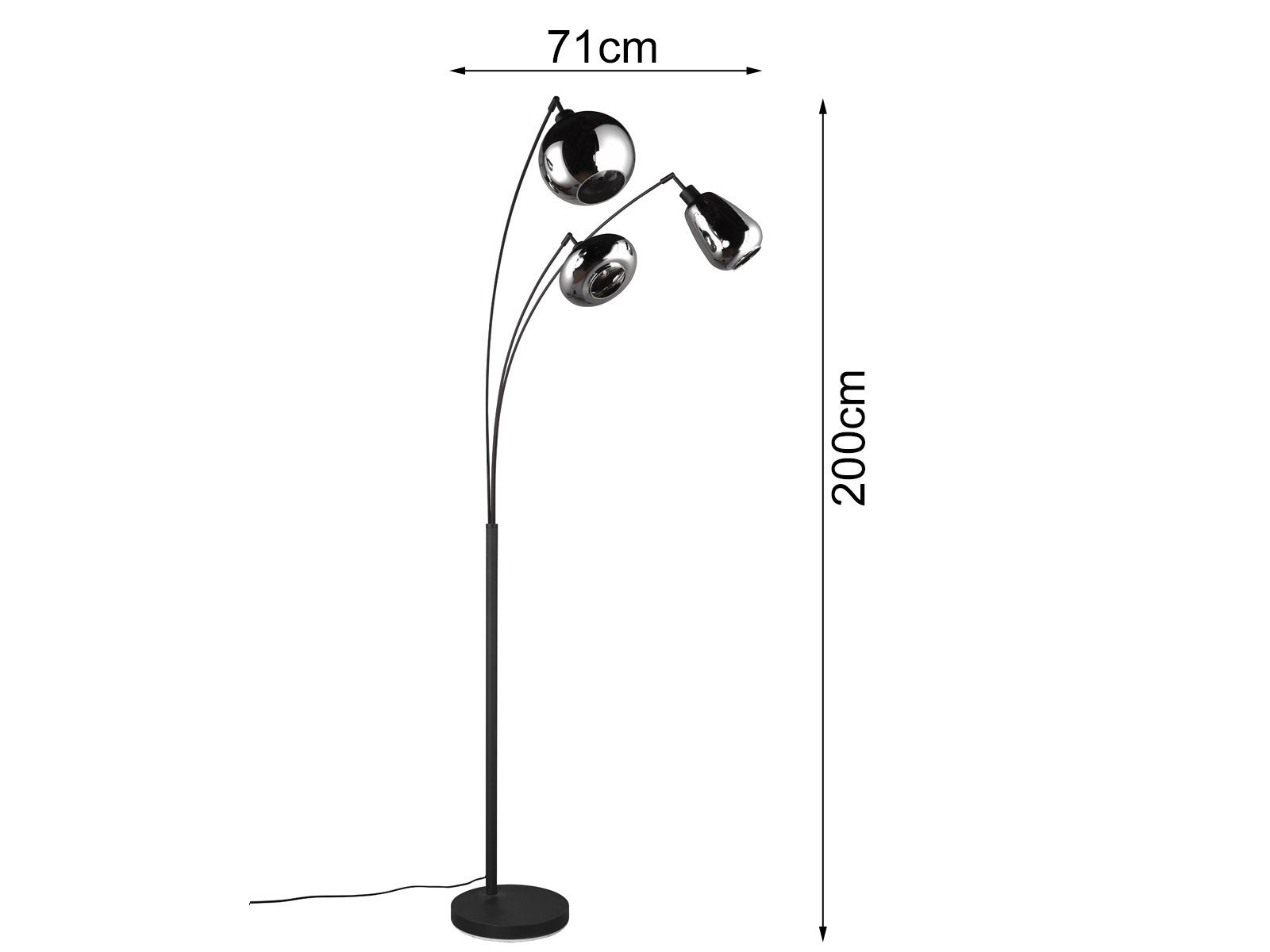 Designer dimmbar, Stehlampe, große Leselampe 200cm Rauchglas schwarz, wechselbar, Warmweiß, LED Höhe LED meineWunschleuchte Kugel Dimmfunktion,