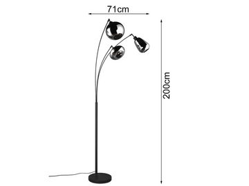 meineWunschleuchte LED Stehlampe, Dimmfunktion, LED wechselbar, Warmweiß, große Designer Leselampe dimmbar, schwarz, Kugel Rauchglas Höhe 200cm