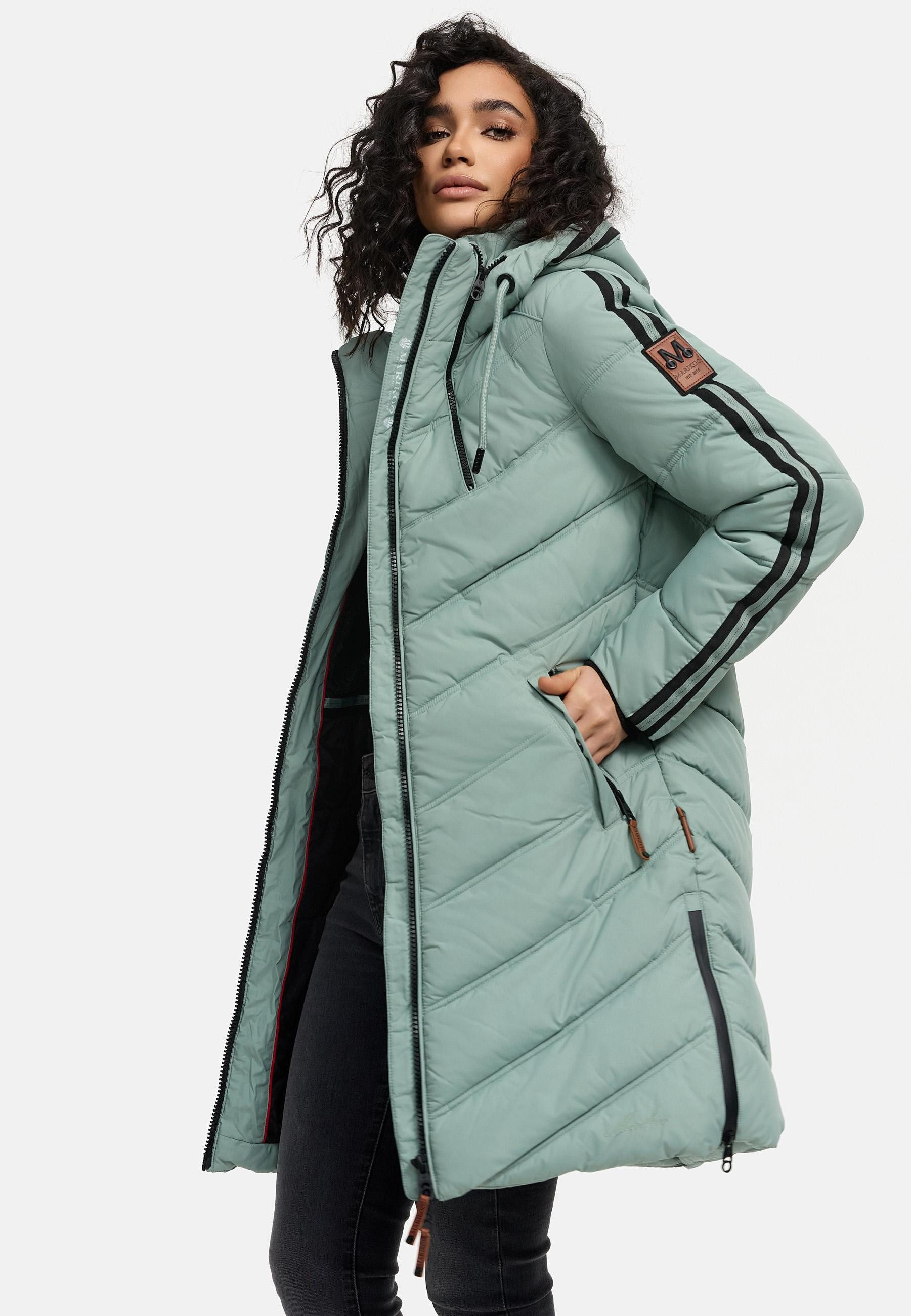 Marikoo Wintermantel Armasa modischer Damen Winter Steppmantel mit Kapuze