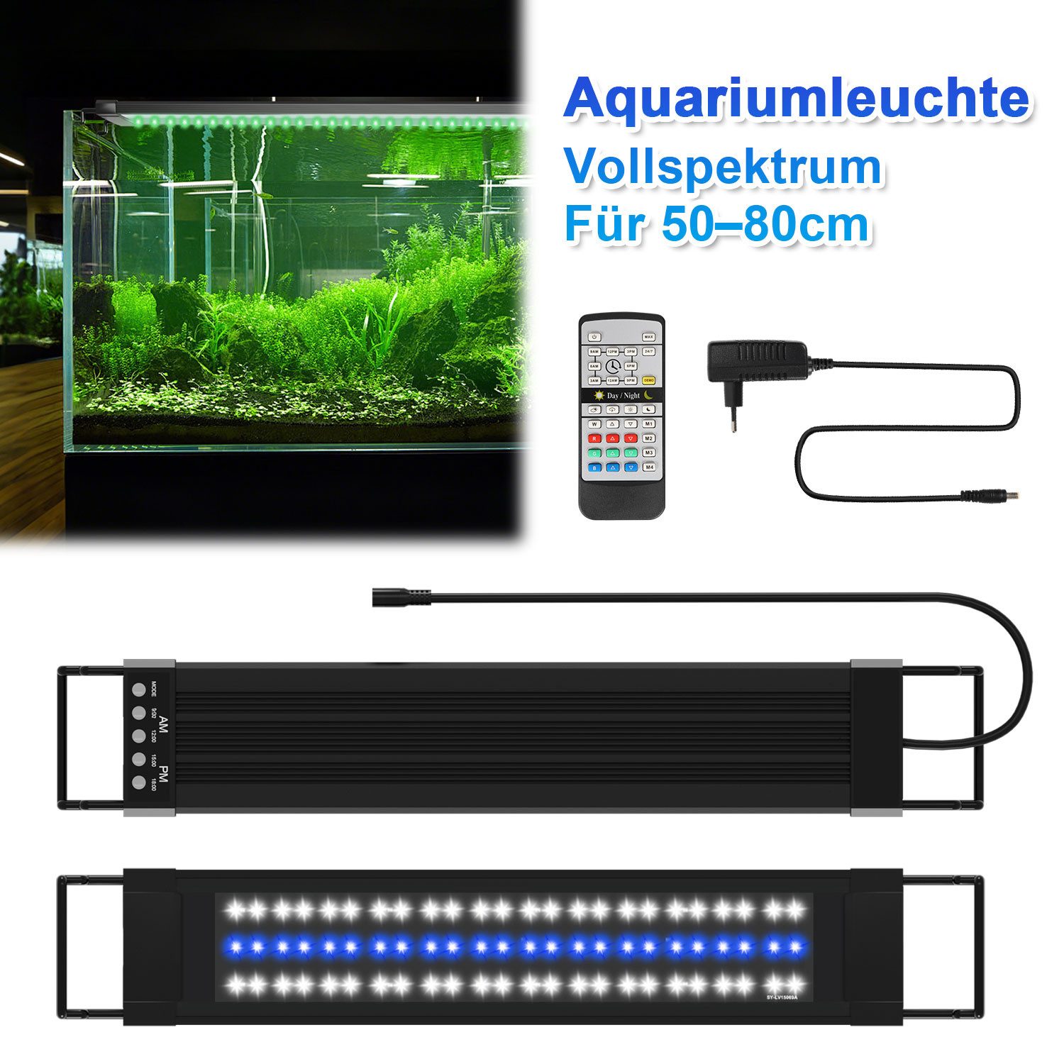 Clanmacy LED Aquariumleuchte RGB LED Aquarium Beleuchtung Lampe Vollspektrum Aufsetzleuchte Licht, RGB50.5 FITS 55-80CM TANk