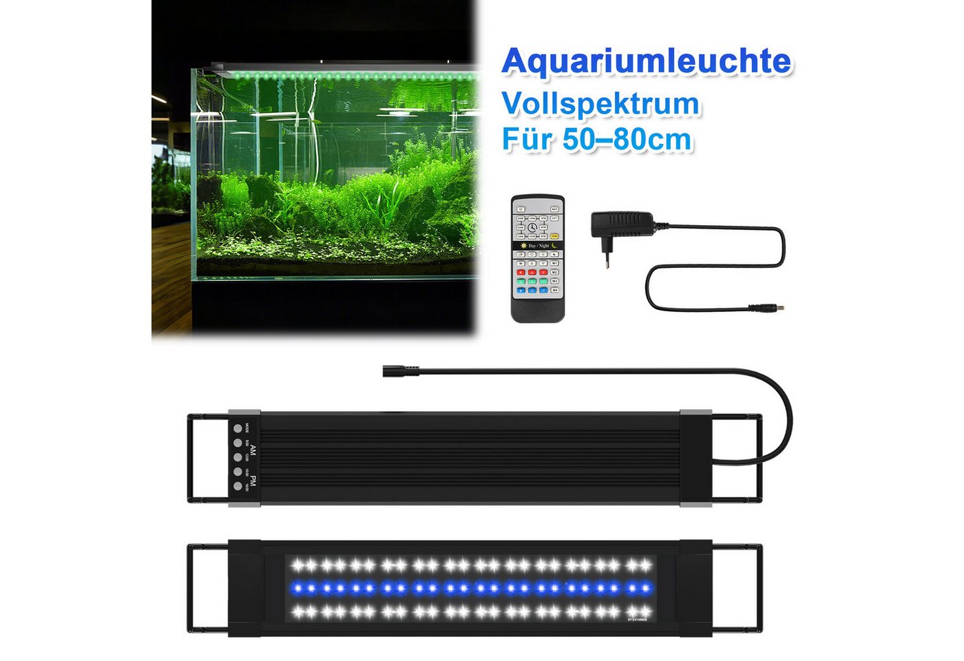Clanmacy LED Aquariumleuchte RGB LED Aquarium Beleuchtung Lampe Vollspektrum Aufsetzleuchte Licht, RGB50.5 FITS 55-80CM TANk