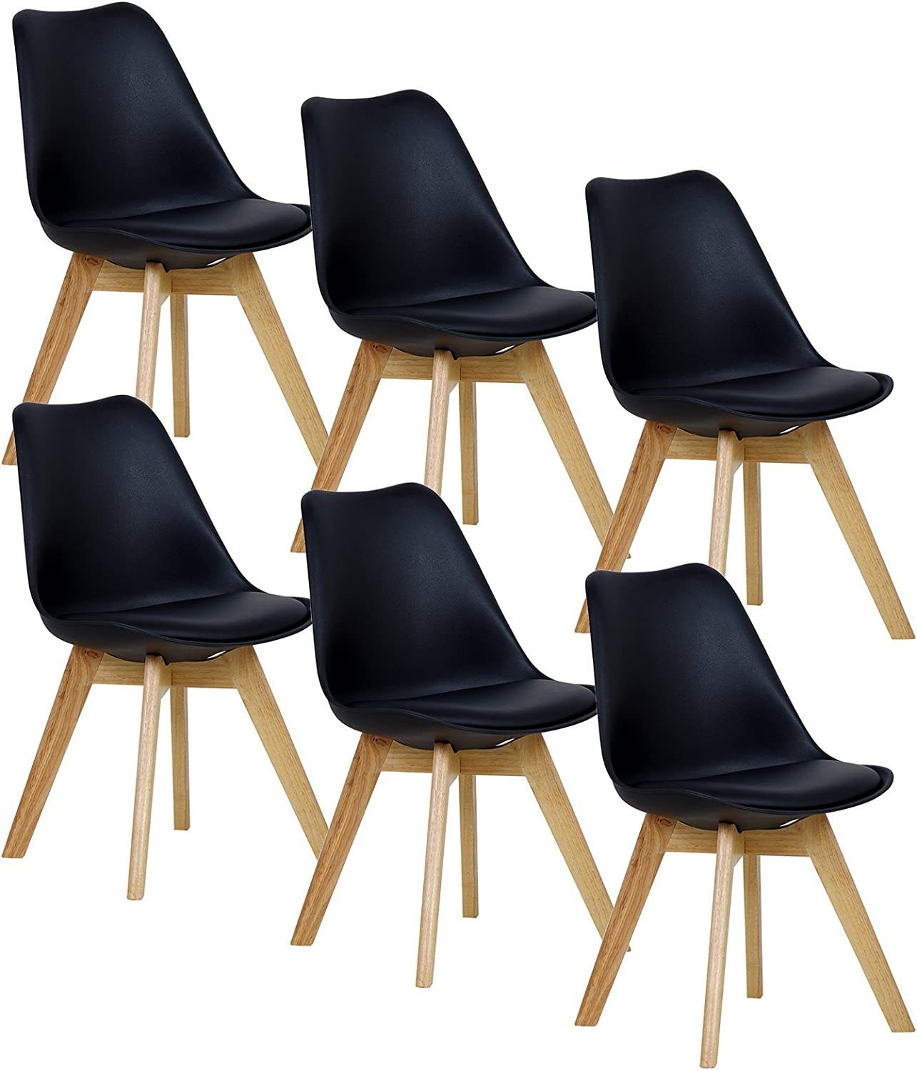 Woltu Esszimmerstuhl (Set, 6 St), Designstuhl Sitzfläche aus Kunstleder Schwarz | Schwarz