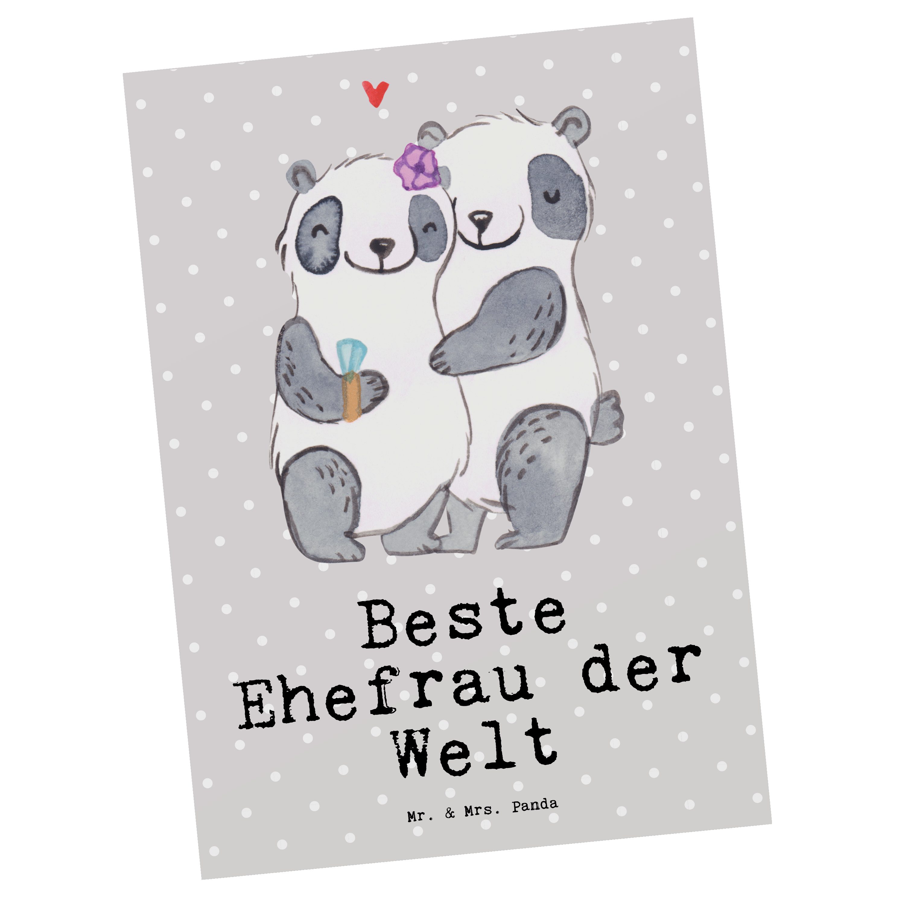 Mr. & Mrs. Panda Postkarte Panda Beste Ehefrau der Welt - Grau Pastell - Geschenk, Einladungskar