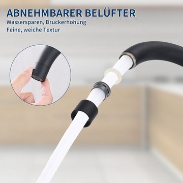 HOMELODY Küchenarmatur Spültischarmatur Schwarz Wasserhahn Küche 360° Hochdruck Mischbatterie Küche mit 2 Schlauch, Schwarz