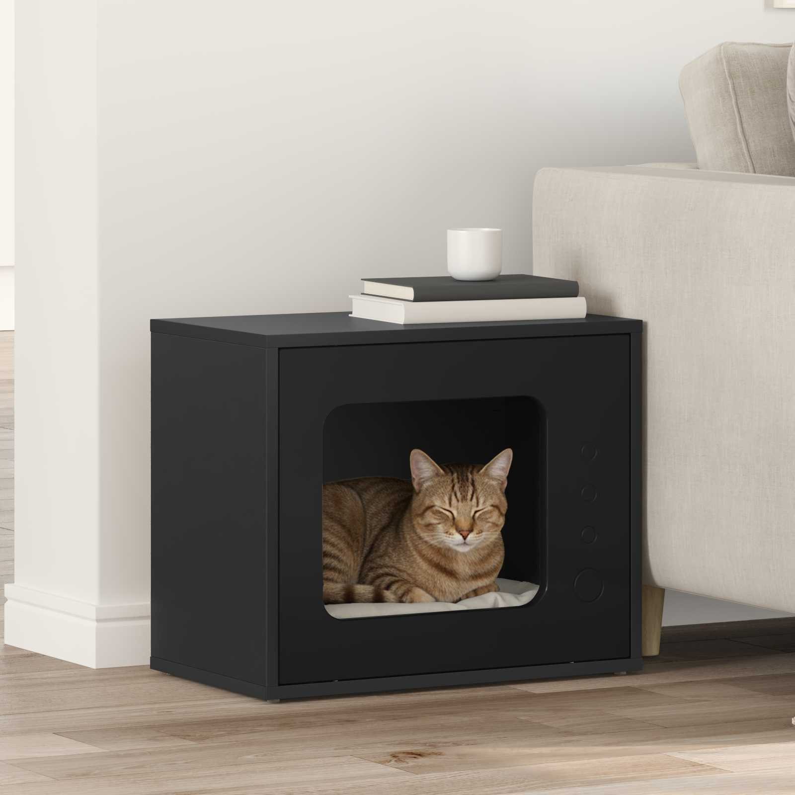 vidaXL Katzenhaus, Katzenhaus Schwarz 51 x 30 x 42 cm Holzwerkstoff